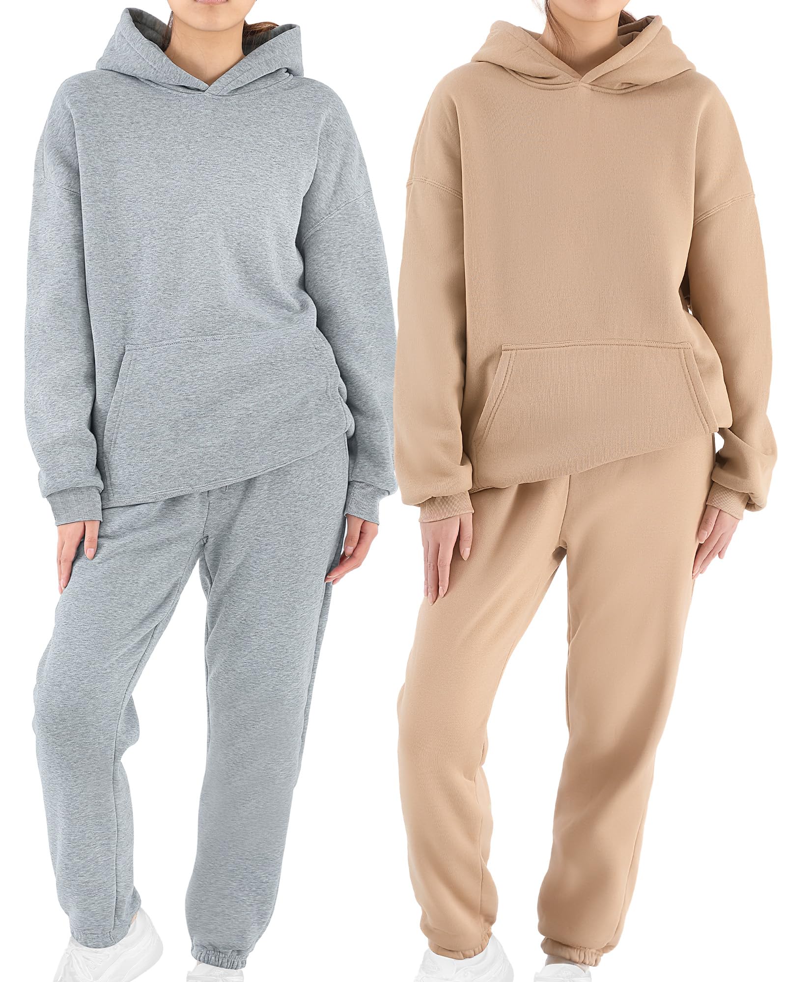 Taiyin 4 Piece Women's Lounge Hoodie Sweatsuit Set - Oversized Sweatshirt & Jogger Sweatpants Tracksuit for Casual Wear, Home Comfort & Street Style Fashion
