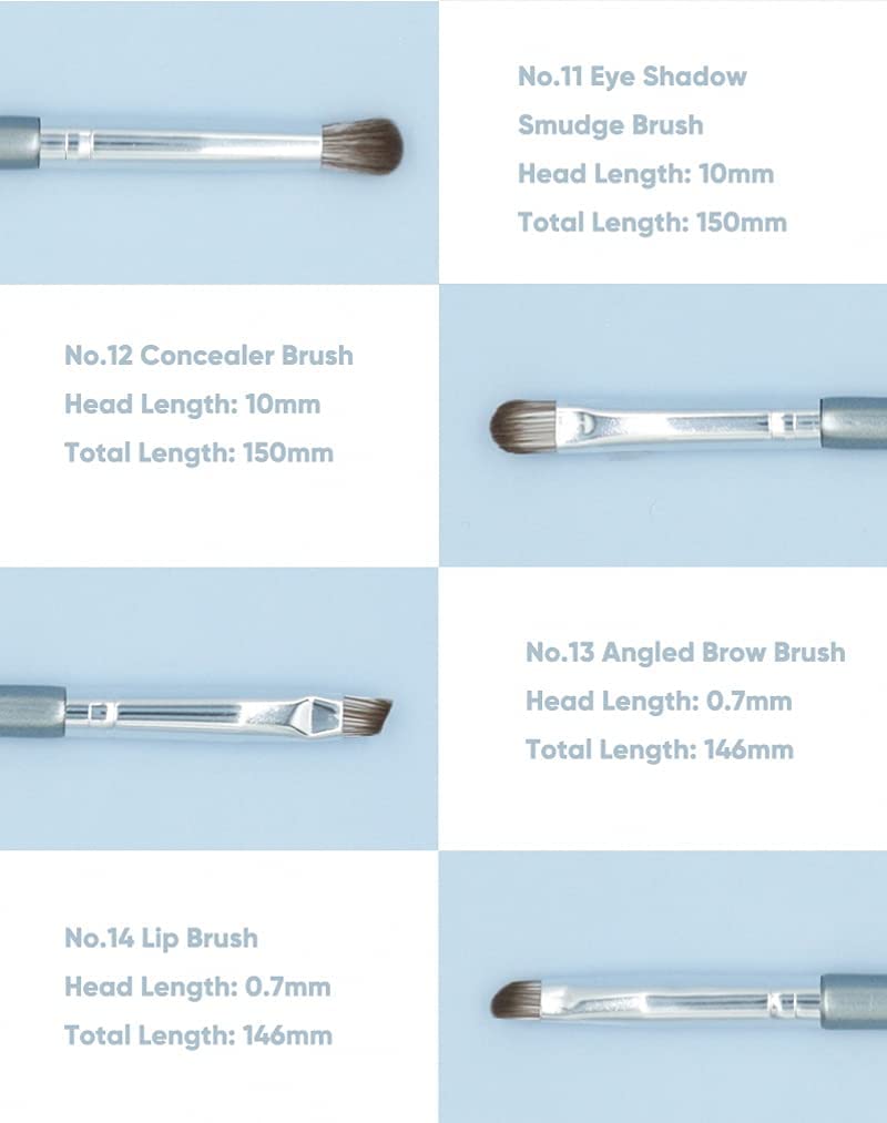 Roslet 14Pcs Professional Makeup Brush Set - Foundation, Blush, Contour, Concealer, Eyeshadow, Eyelash & Lip Brushes for Flawless Makeup Application | Perfect for Travel & Everyday Use (Gray)