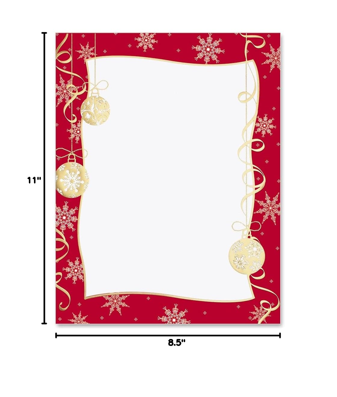 Premium Holiday Stationery Set - 100 Sheets Snowflake & Ornament Christmas Themed Border Paper (8.5 x 11) for Winter Letters, Invitations & Festive Decorations | Elegant Decorative Printer Paper for Seasonal Greetings & Office Use