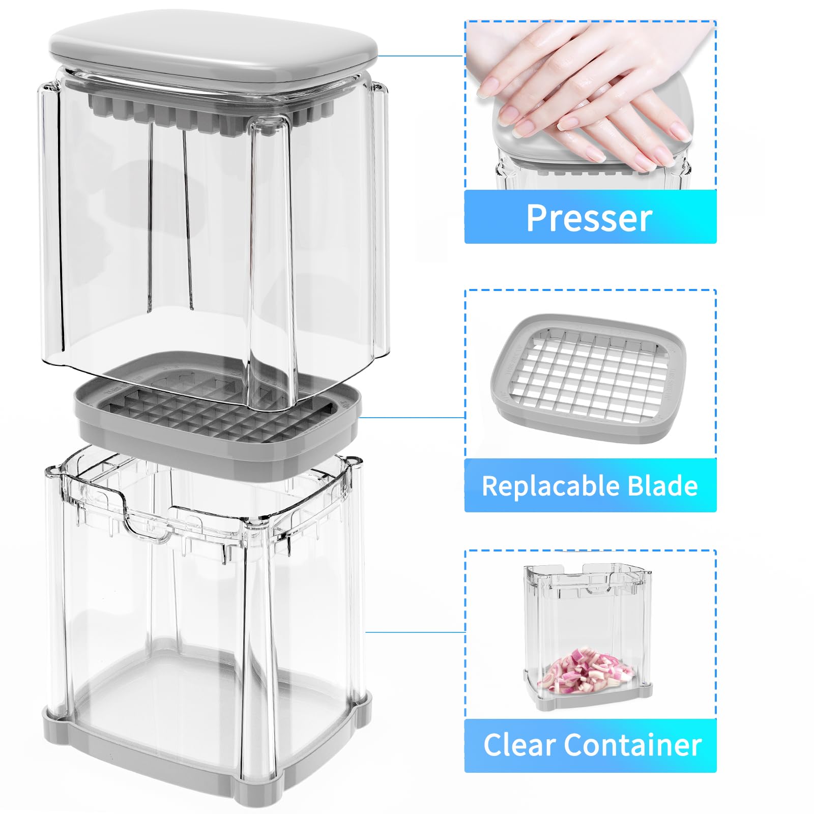 Stainless Steel Potato Slicer & French Fry Cutter - Manual Handheld Vegetable Dicer for Potatoes, Onions, Carrots - Perfect for Making Homemade Fries, Salads, and Meal Prep (1 Blade Included)
