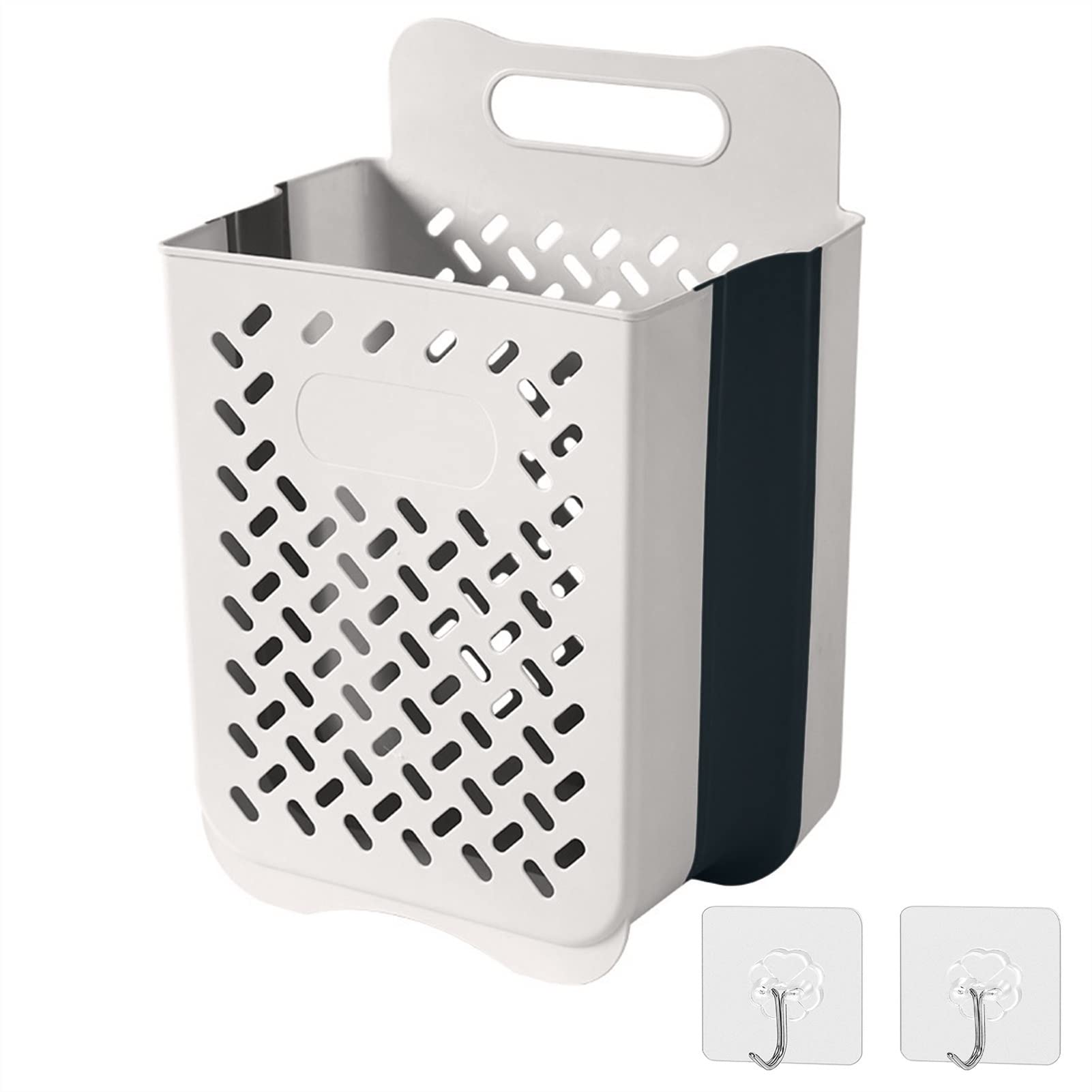 Tyfanag Large Portable Folding Laundry Basket - Wall Mounted No Punch Dirty Clothes Hamper for Bathroom & Bedroom - White Gray Storage Organizer for Home, Dorm, RV & Camping