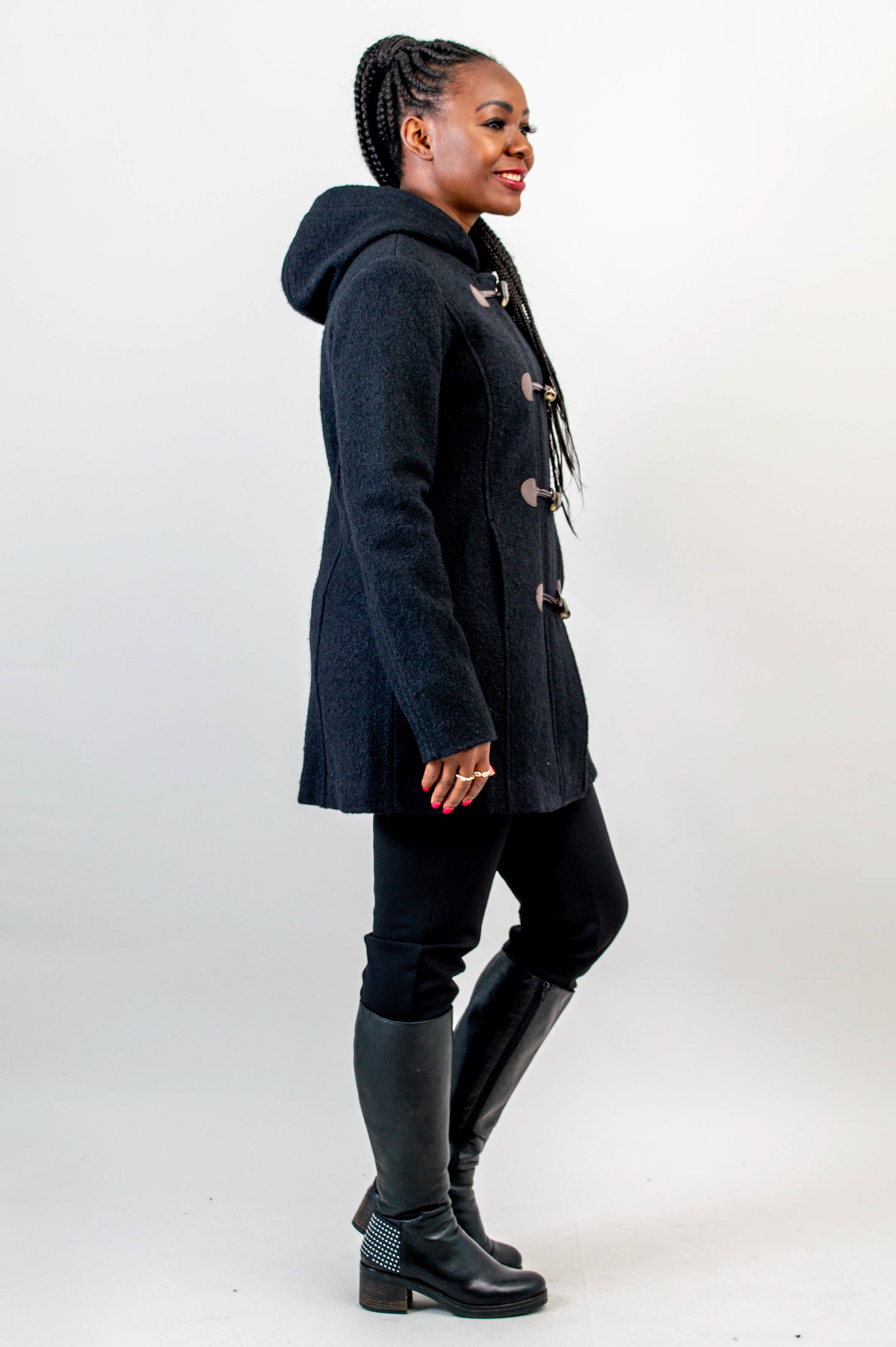 Premium Catania Coat for Women - Black Boiled Wool Winter Coat - Warm & Stylish Outerwear for Cold Weather, Office, and Casual Outings