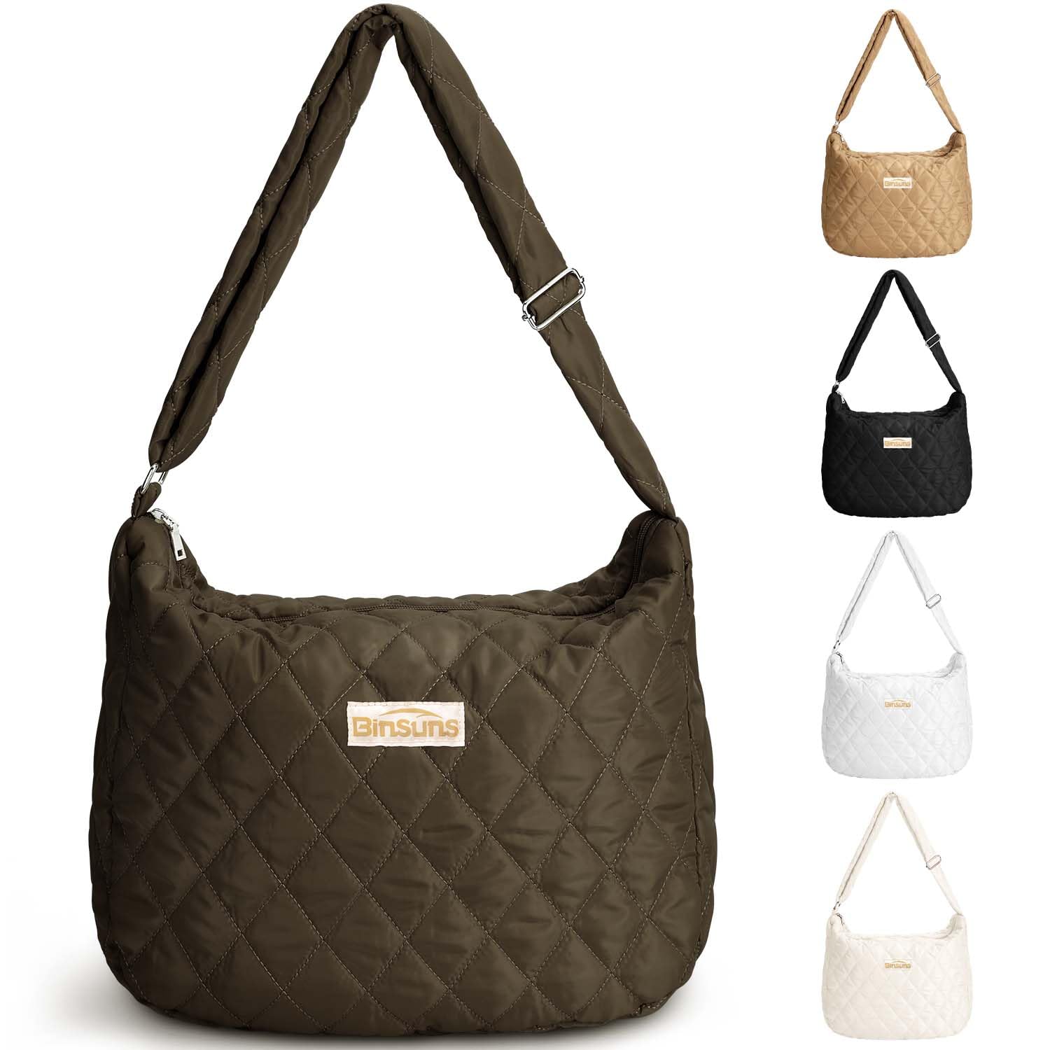Women's Lightweight Quilted Puffer Shoulder Bag - Large Padded Tote & Crossbody Hobo Purse for Work, Travel & Everyday Use