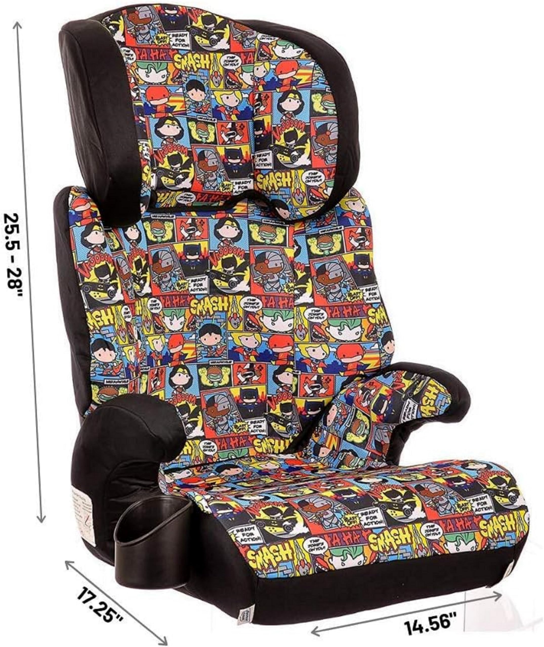 KidsEmbrace DC Comics Chibi Justice League High-Back Booster Car Seat for Toddlers - Safe & Comfortable Car Seat for Kids Travel, Road Trips & Daily Commute