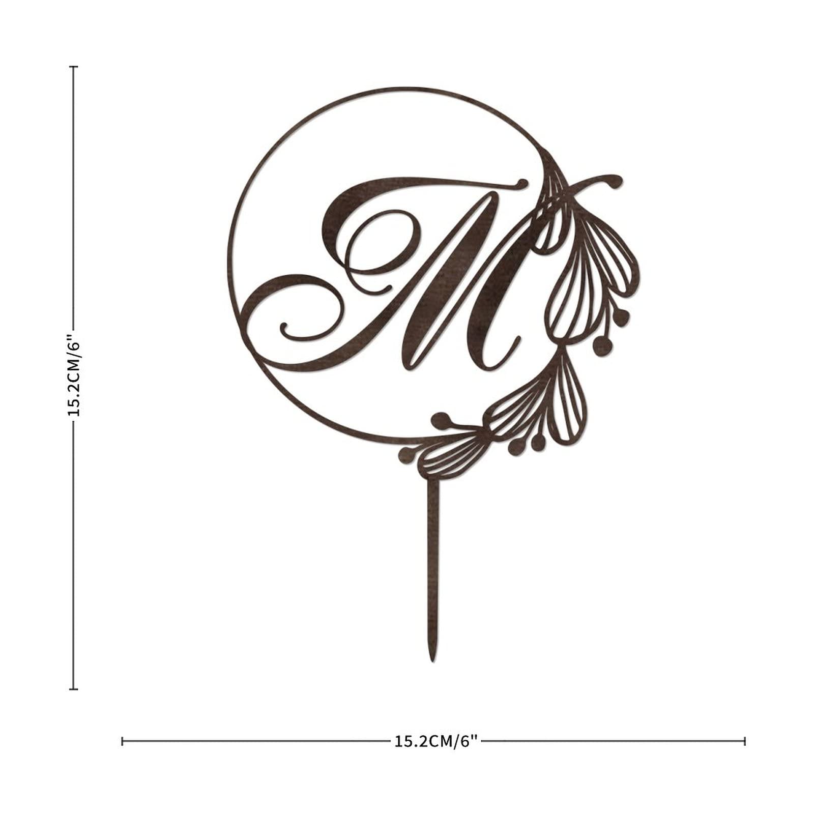 Personalized Initial M Cake Topper - Rustic Brown Wood Wreath Monogram Wedding Cake Decor (Design 06) - Perfect for Birthday, Anniversary, Bridal Shower & Rustic Wedding Cakes