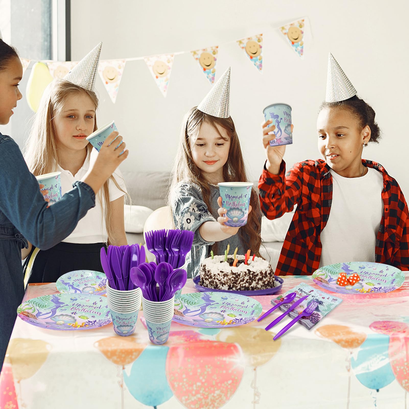 Mermaid Party Supplies Set - 20-Piece Disposable Tableware Kit for Girls Birthday (Plates, Cups, Napkins) | Under the Sea Ocean Theme Party Decorations | Perfect for Princess Themed Birthday, Baby Shower & Mermaid Celebration