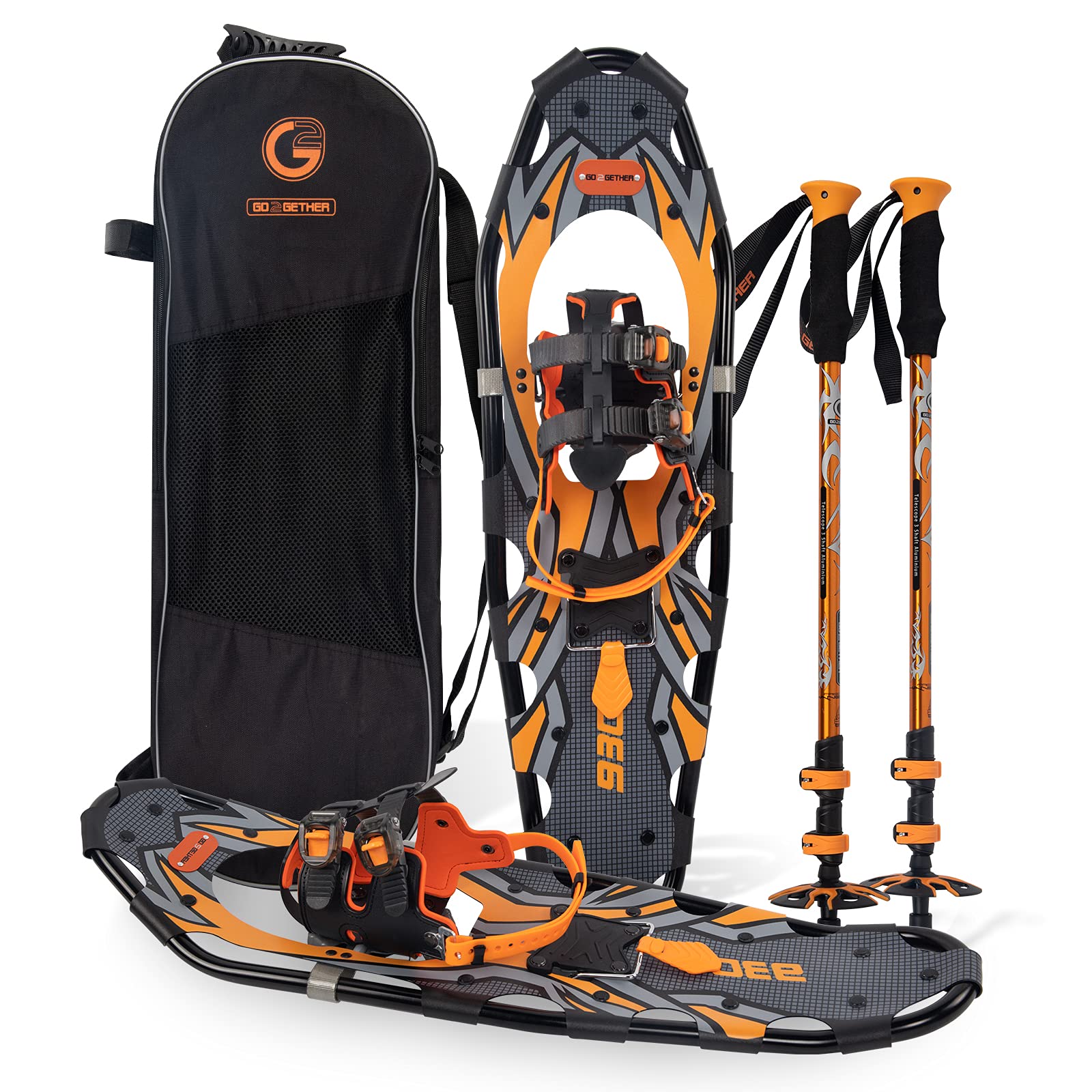 G2 21/25/30/36 Inch Lightweight Snowshoes for Adults - EVA Padded Ratchet Bindings, Heel Lift, Flexible Pivot Bar & Durable Back Strap - Includes Trekking Poles, Carrying Bag & Snow Baskets (6 Colors) - Perfect for Hiking, Backpacking & Winter Outdoor Adventures