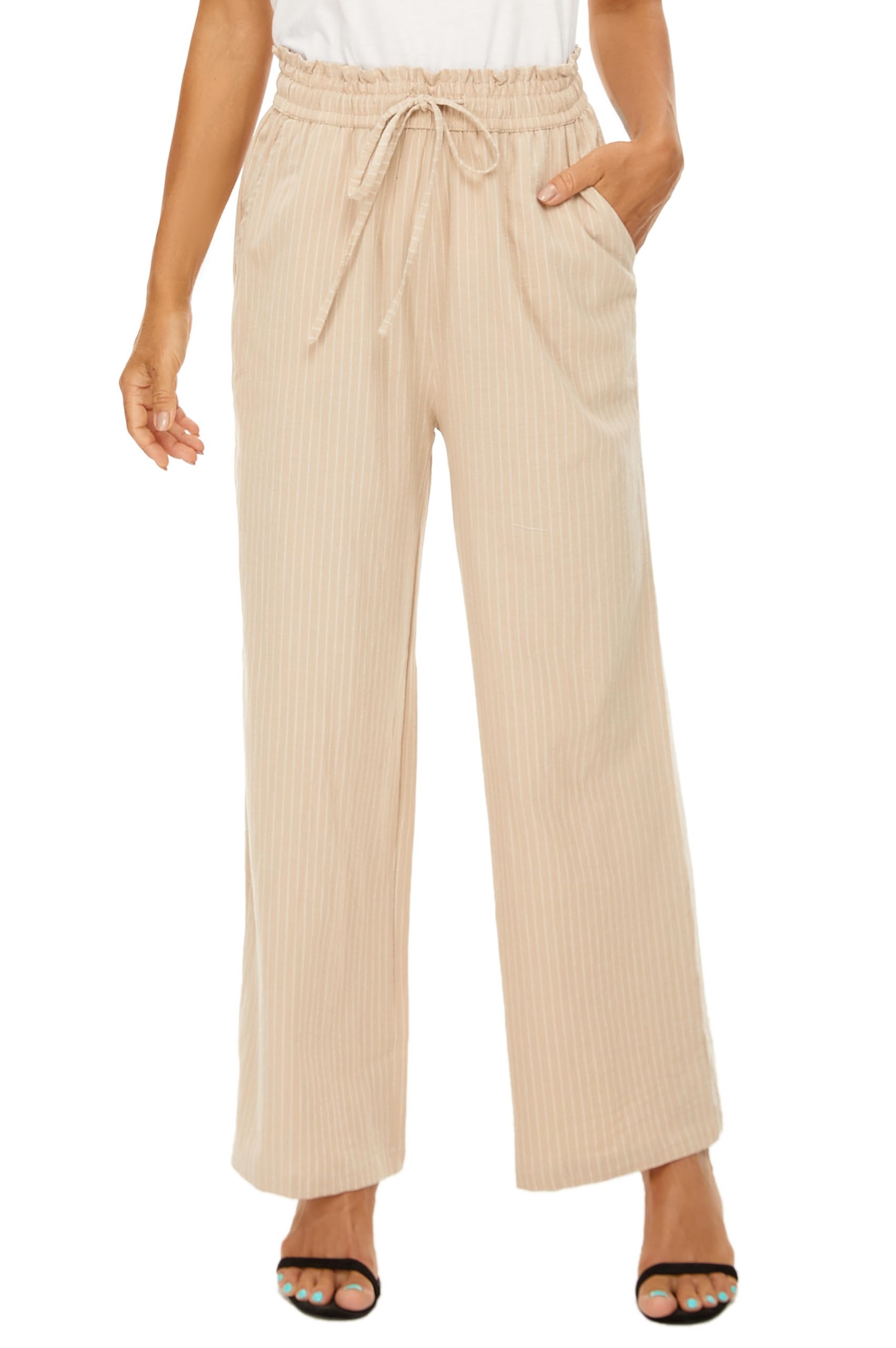 Women's High Waisted Linen Pants - Wide Leg Casual Drawstring Lounge Pants with Pockets | Breathable Summer Pants for Beach, Yoga & Relaxation at Home