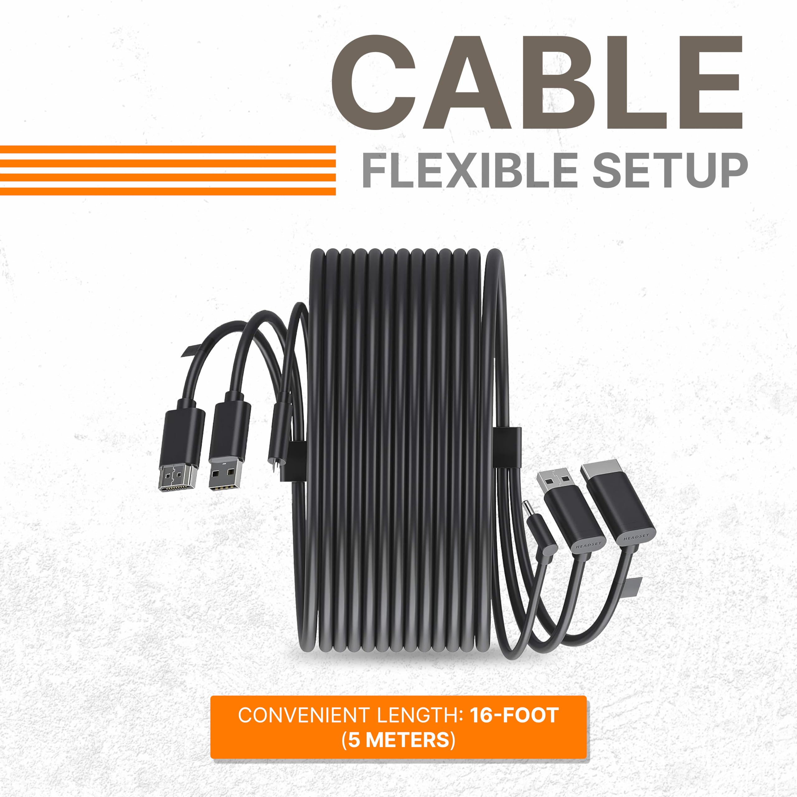 Skywin 3-in-1 Round HTC Vive Compatible Cable - 16ft Replacement 3-in-1 Connection Cable for HTC Vive VR Headset & Linkbox (5 Meters) - Perfect for VR Gaming, Streaming & Virtual Reality Experiences