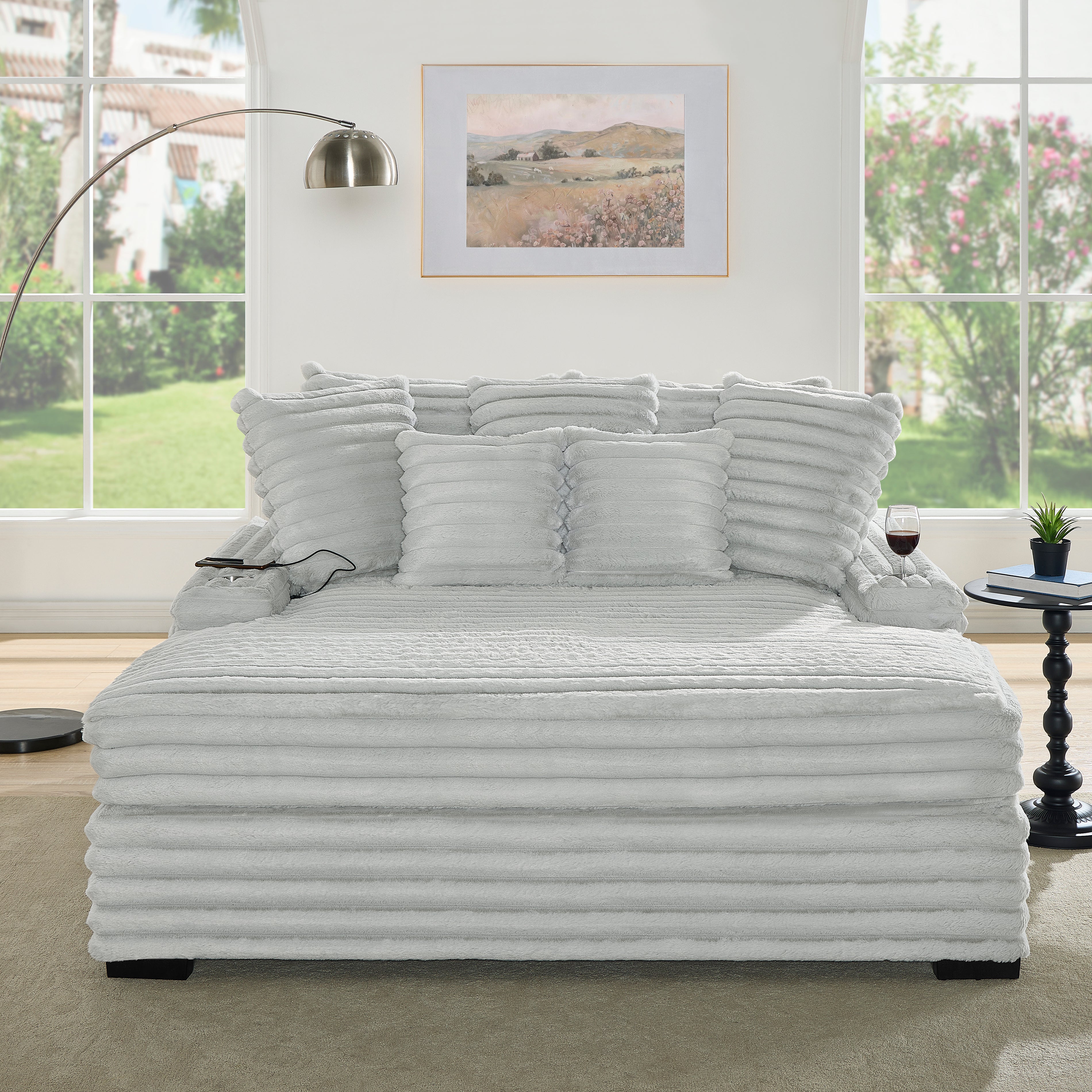 Roundhill Furniture Gaviella Plush Wide Wale Corduroy Oversized Multi-Functional Chaise Lounge - Comfortable Sofa Bed for Living Room, Bedroom & Home Theater Relaxation