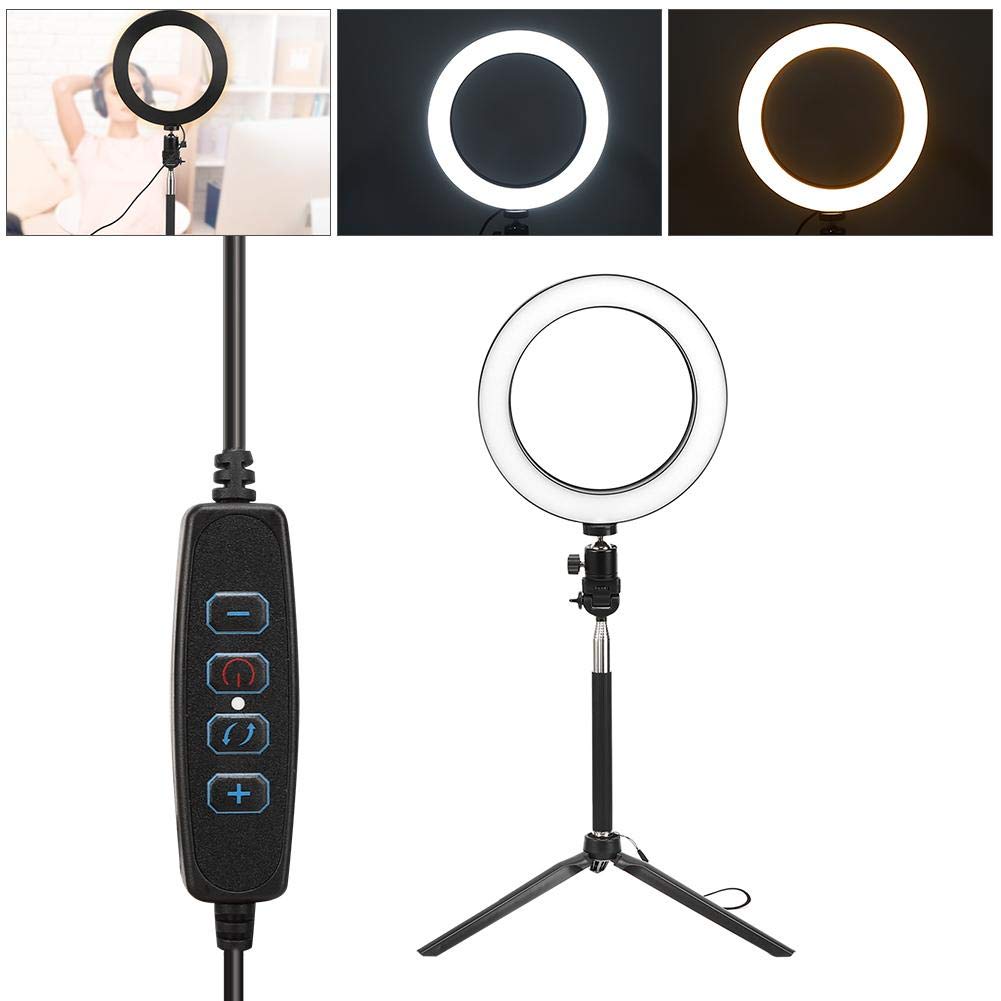 Qiilu 20cm LED Ring Light with Tripod - 3200K-5500K Dimmable USB Photography Light for Selfies, Makeup, YouTube Videos & Live Streaming | Aluminum Alloy Construction, Includes Selfie Stick