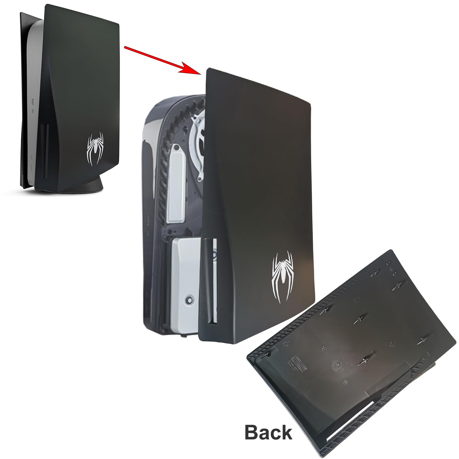 PS5 Standard Disc Edition Faceplates - Spider-Man Themed ABS Replacement Shell Cover for PS5 Disc Console (Black & Red) | Premium Super Hero Design | Perfect for Gaming Setups & Collector Displays