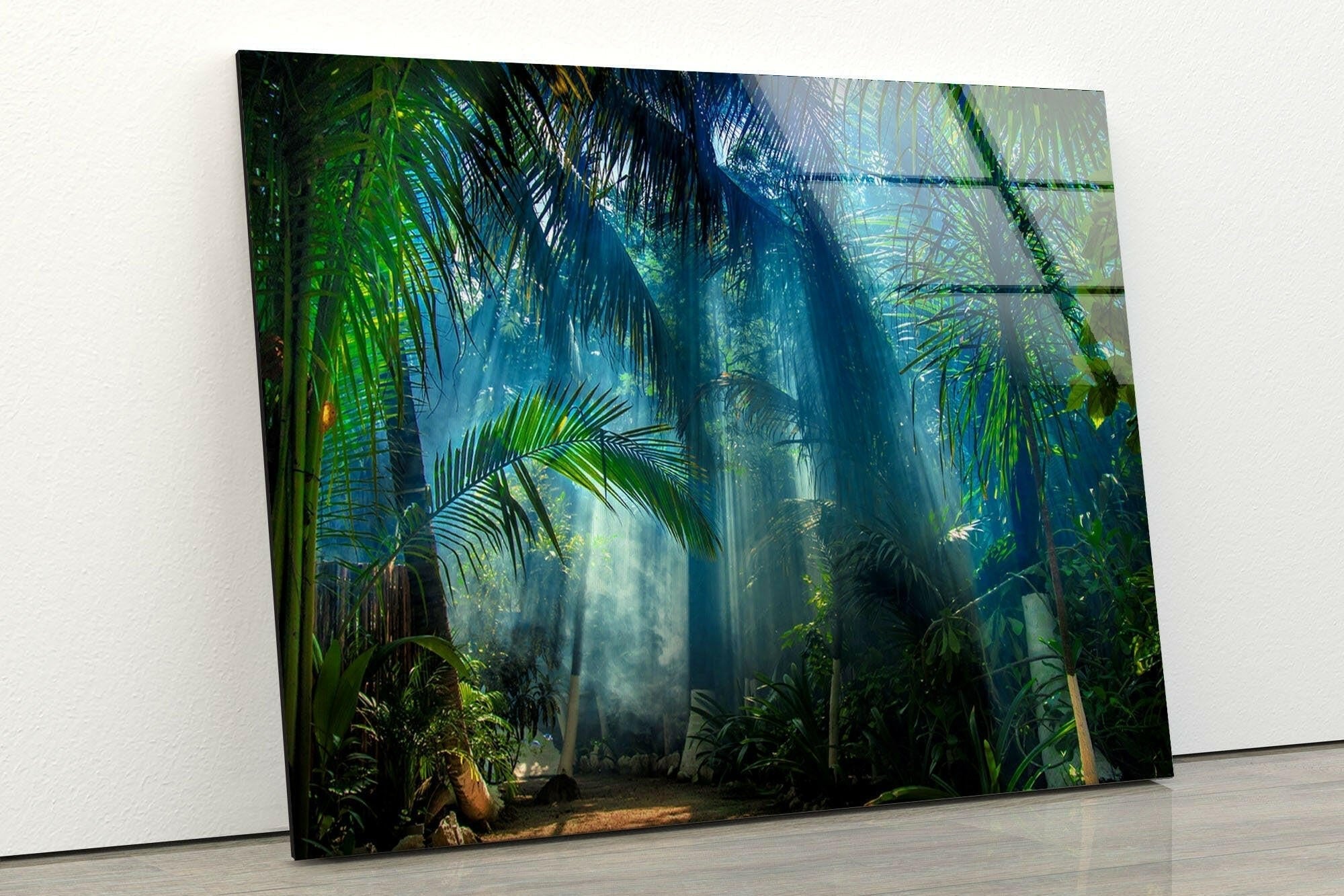 Amazon Rainforest Glass Wall Art - Handmade Nature Inspired Decor for Living Room, Bedroom & Office - Stunning Tropical Forest Scenery for Home & Office Decor