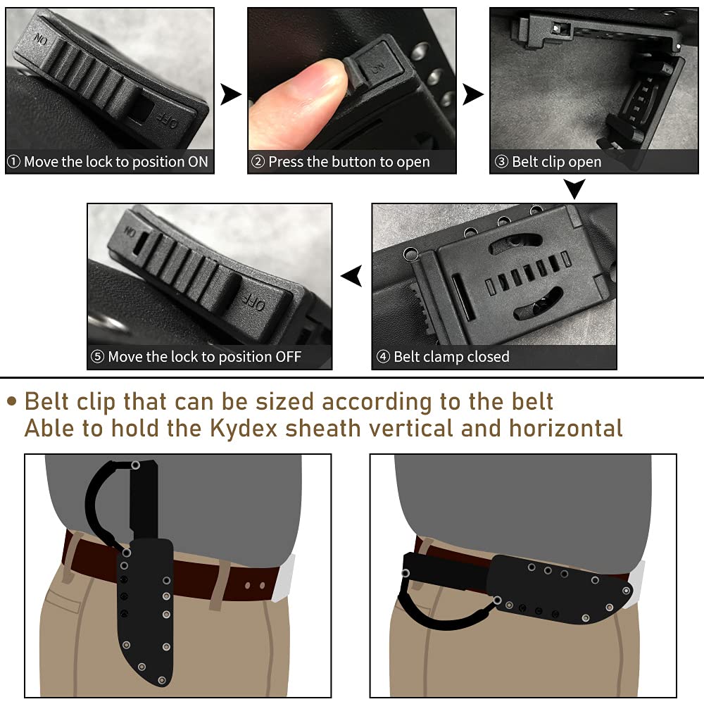 Cool Hand Beast Survival Hunting Knife with Sheath - D2 Steel Tanto Fixed Blade, Black Stone Washed 0.2