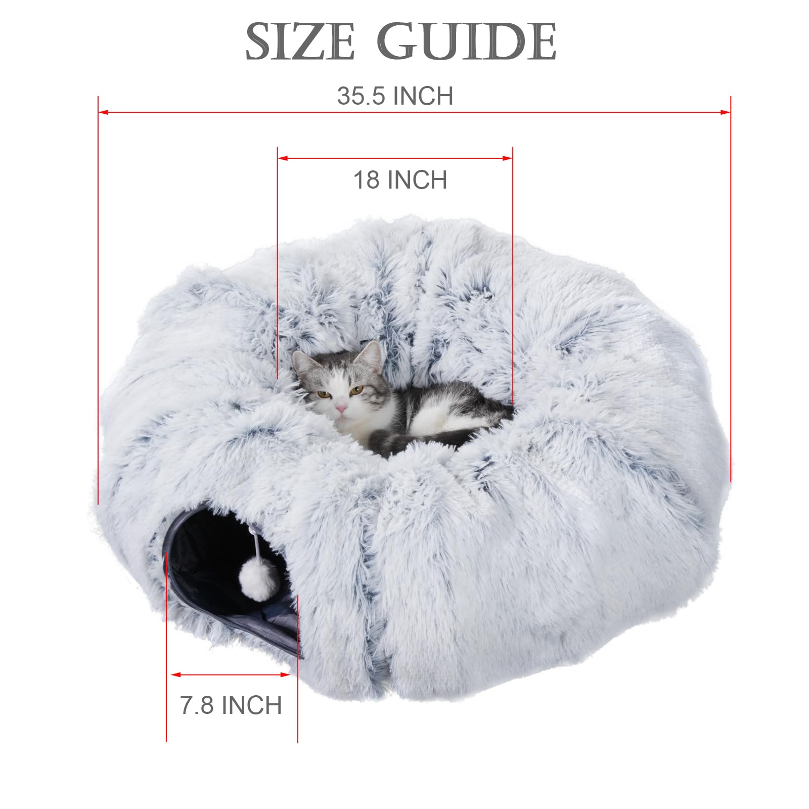 Cat Tunnel Bed for Indoor Cats - Cozy Donut Tunnel Tube Playground with Cat Toys & Balls | Peekaboo Hideaway for Kittens, Rabbits & Ferrets | Includes 6 Extra Snap Fasteners | Perfect for Playtime, Napping & Stress Relief