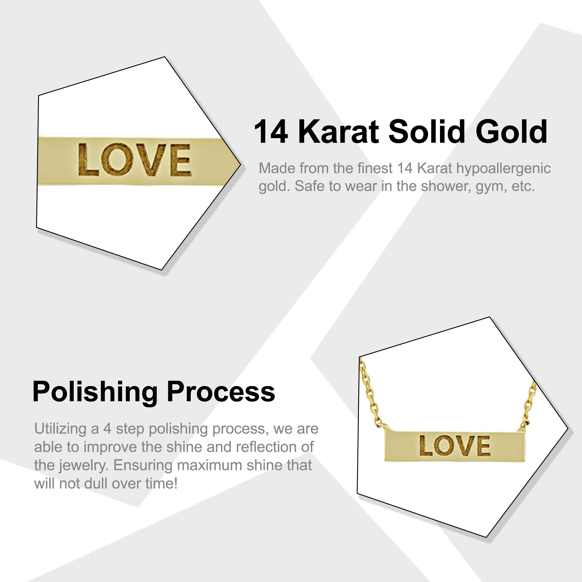 14K Solid Gold Adjustable Love Bar Necklace for Women - Romantic Gift for Anniversary, Valentine's Day & Everyday Elegance
