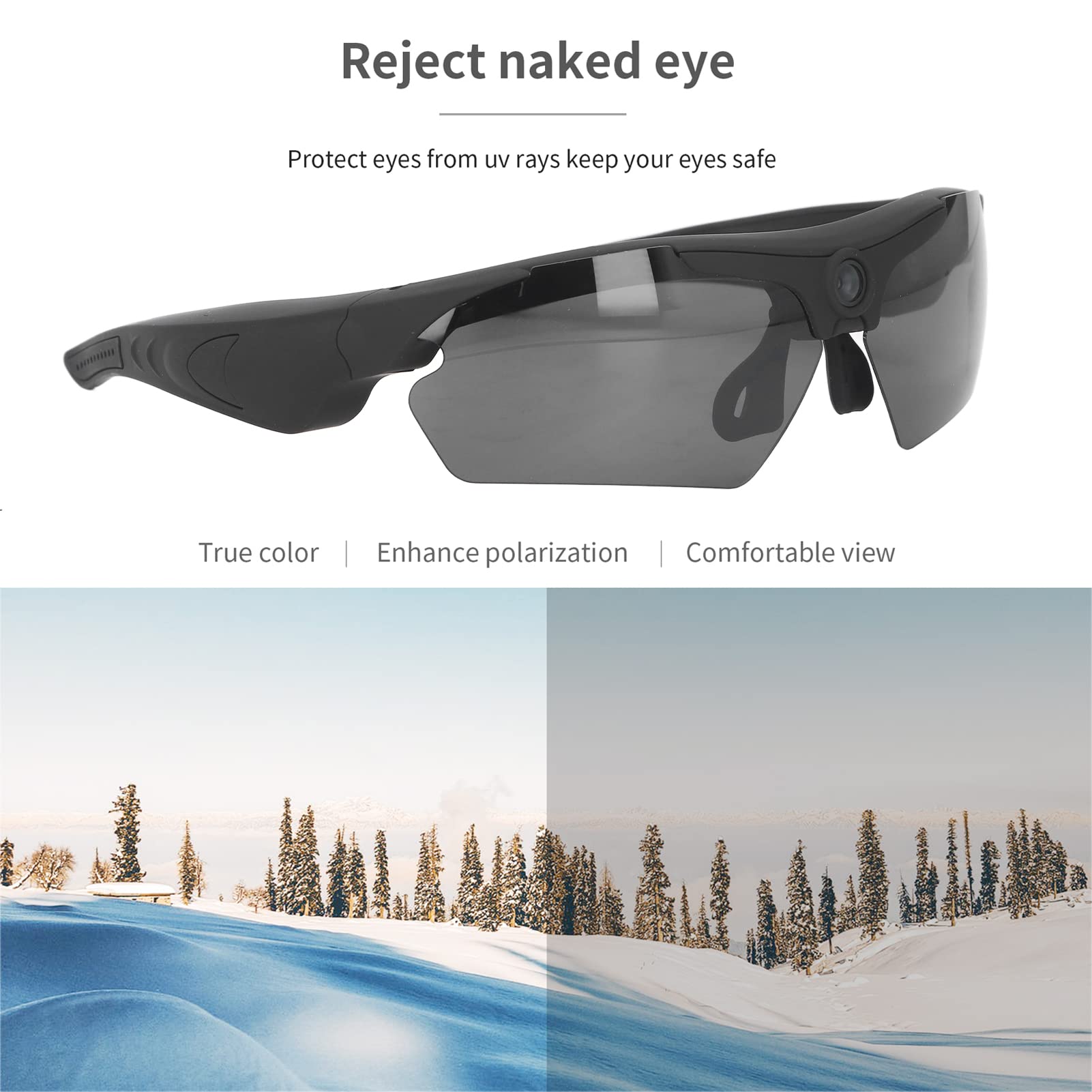 ASHATA 1080P HD Video Recording Camera Glasses - Full HD Sunglasses with 256GB Support for Cycling, Driving, Hiking, Fishing & Hunting | Perfect for Outdoor Adventures & Hands-Free Recording (Black)