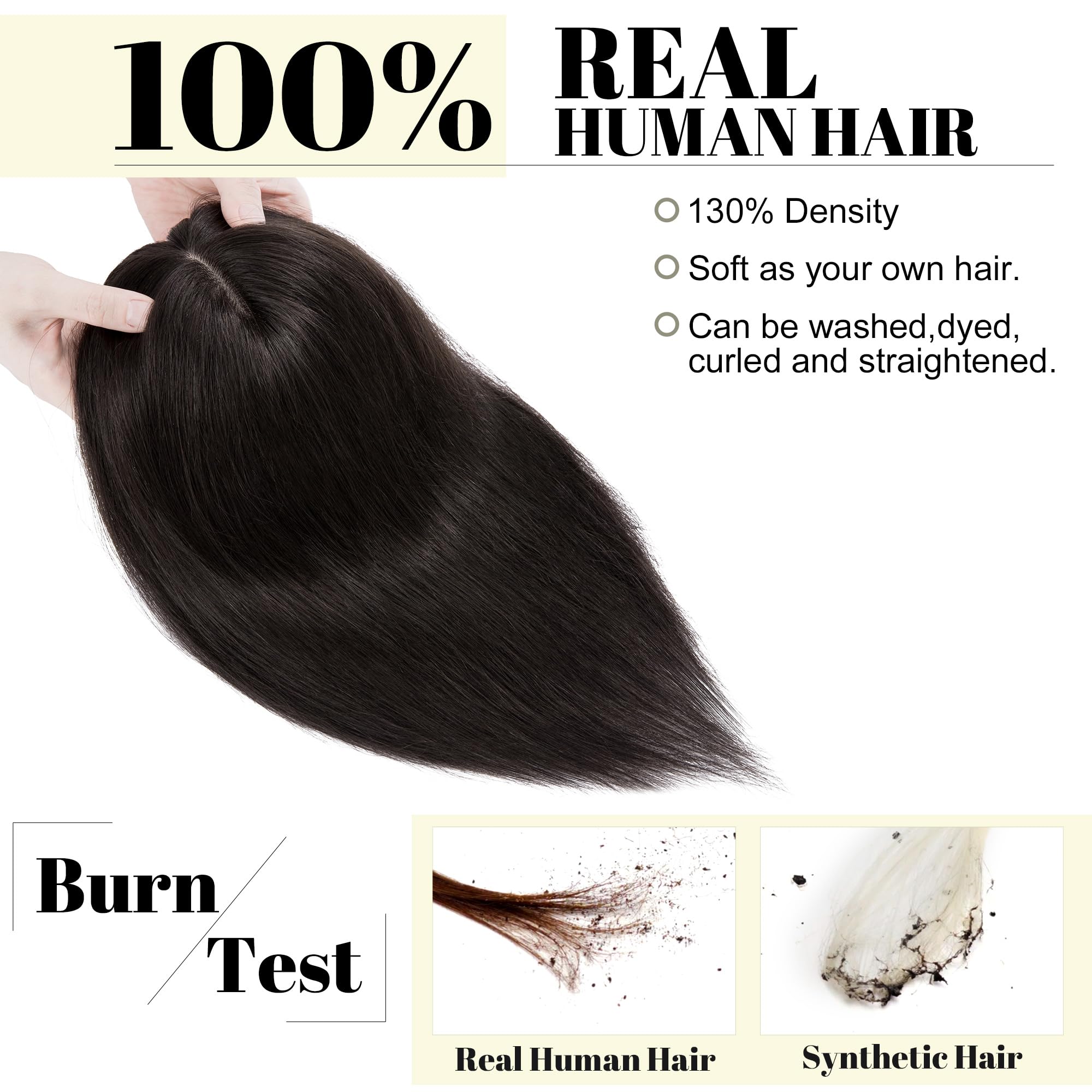 SEGO 100% Real Human Hair Toppers for Women with Bangs - 130% Density Silk Base Clip-in Top Wiglet (10x12cm, 12 Inch Natural Black) for Thinning Hair - Perfect for Daily Wear, Parties & Special Occasions