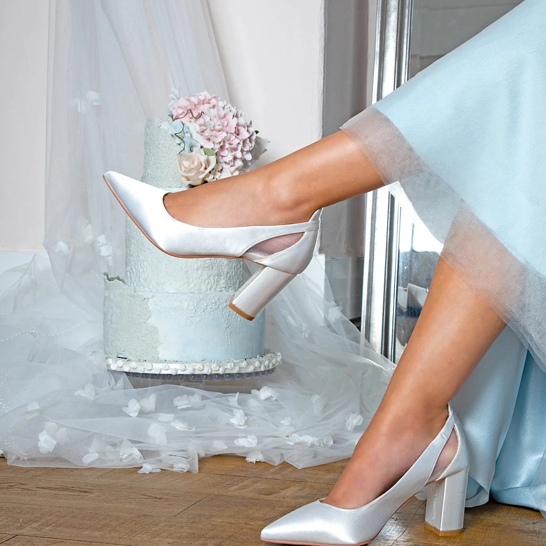 Perfect Bridal Layla Ivory Satin Block Heel Wedding Shoes for Bride - Elegant Bridal Party Shoes for Church Ceremony & Reception