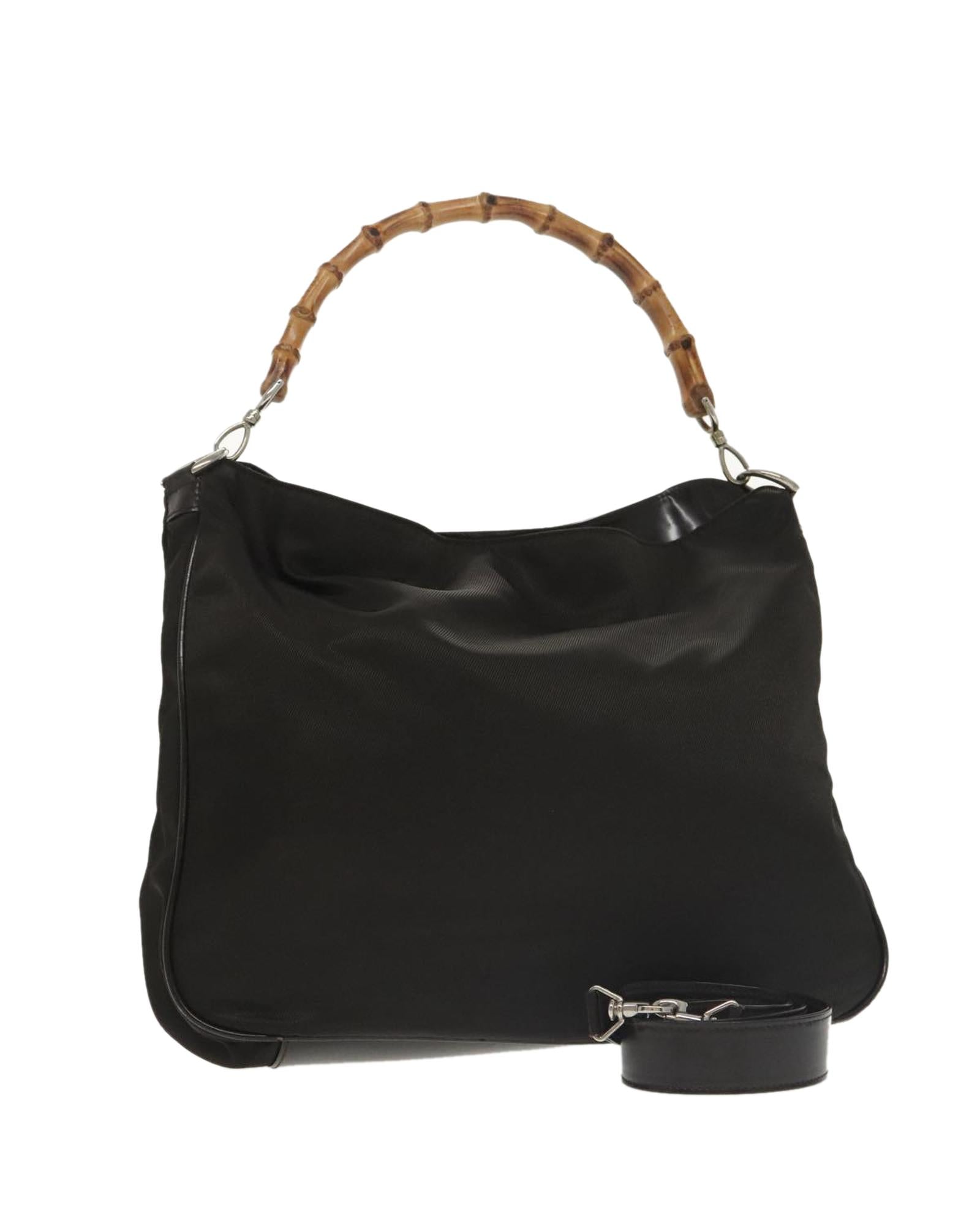 Eco-Friendly Bamboo Shopper Tote Bag - Black Nylon Reusable Grocery Bag for Shopping, Beach & Daily Use