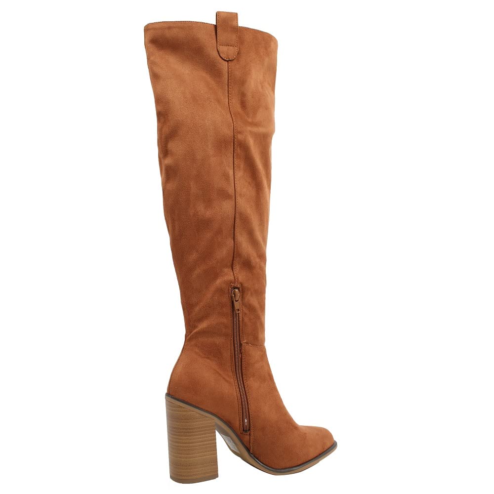 Soda Women's Faux Suede Knee High Boots with Stacked Heel - Stylish & Comfortable Winter Boots for Casual Outfits, Office Wear & Night Out