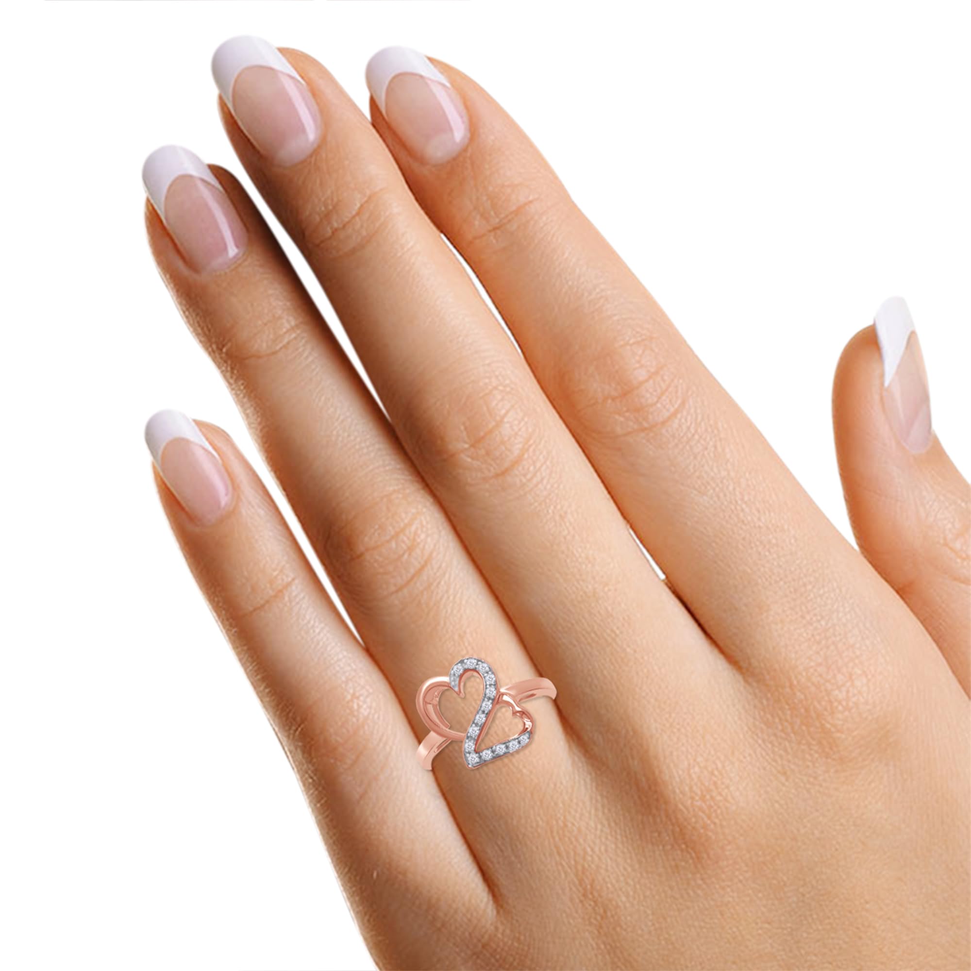 10K Solid Gold Round White Natural Diamond Accent Double Heart Ring - Perfect for Anniversaries, Valentine's Day & Romantic Gifts