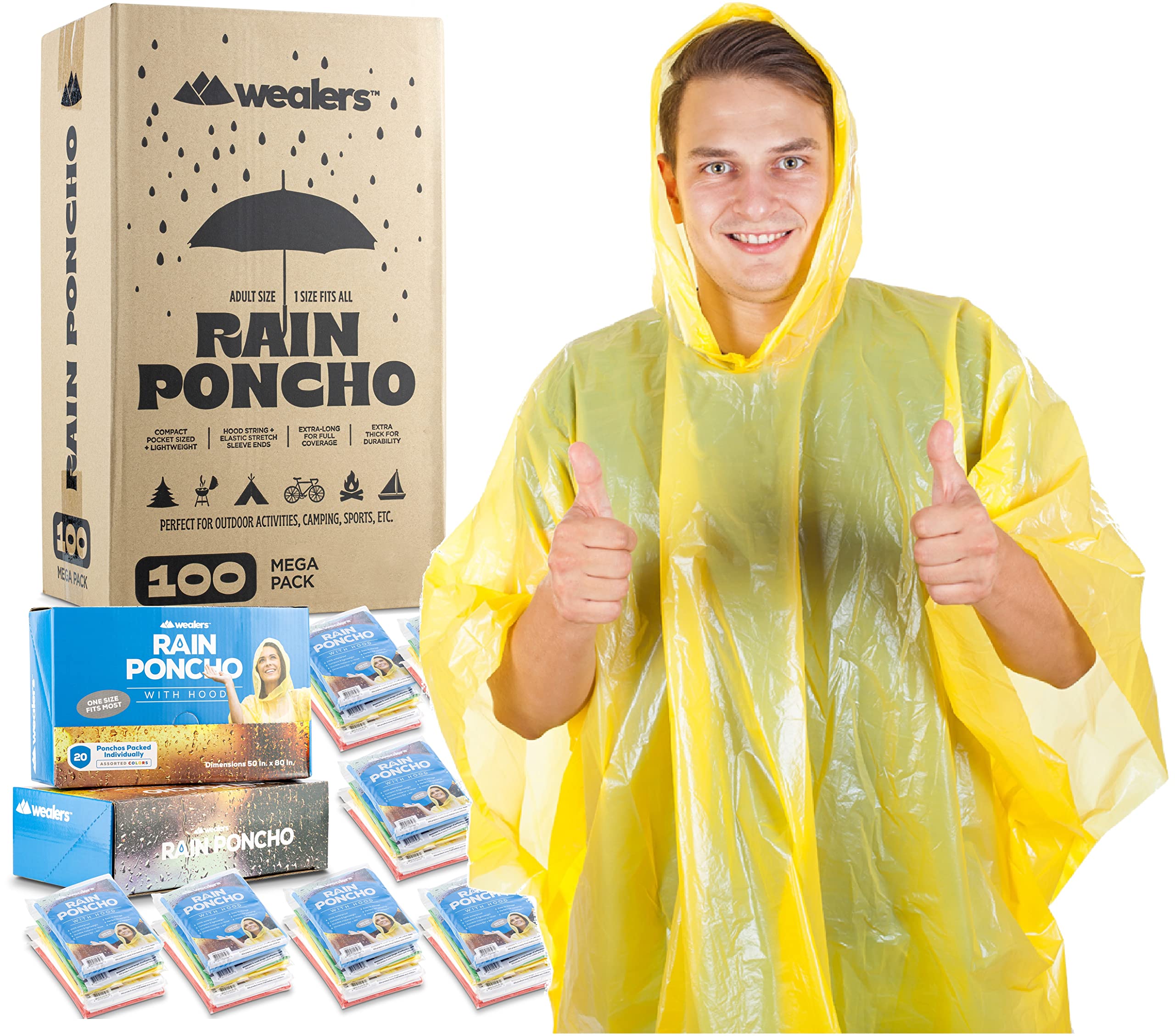 **Waterproof Disposable Rain Ponchos for Adults & Teens - Bulk Pack Emergency Raincoats for Outdoor Activities, Parks, Hiking & Travel - Multi Colors**