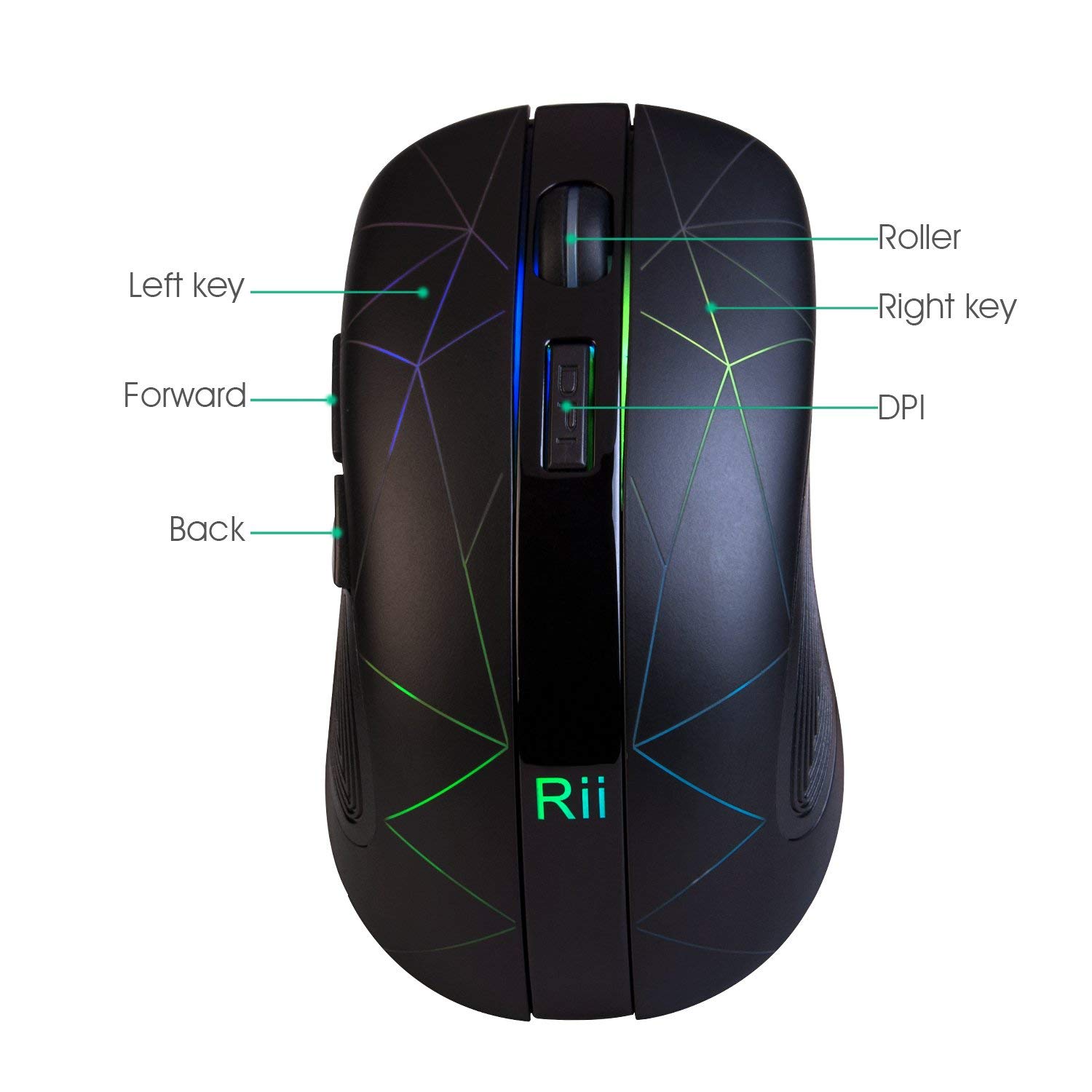 Rii RM200 Wireless Gaming Mouse - 1600 DPI, 5 Programmable Buttons, Rechargeable, RGB LED Lights for PC, Laptop, Mac | Perfect for FPS, MOBA Games & Office Work