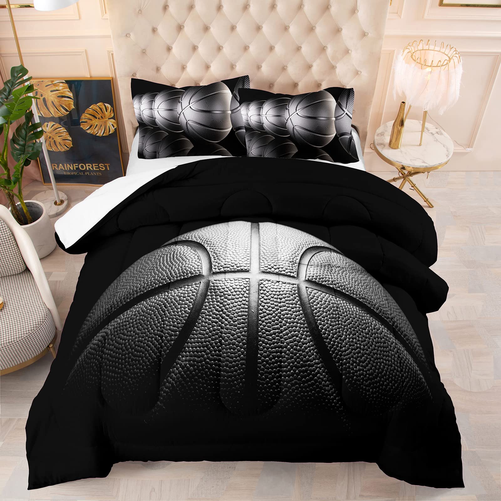 Boys Basketball Comforter Set Queen Size - Sports Themed Bedding for Kids with 2 Pillowcases | Perfect for Teen Bedrooms, Dorm Rooms & Sports Fans