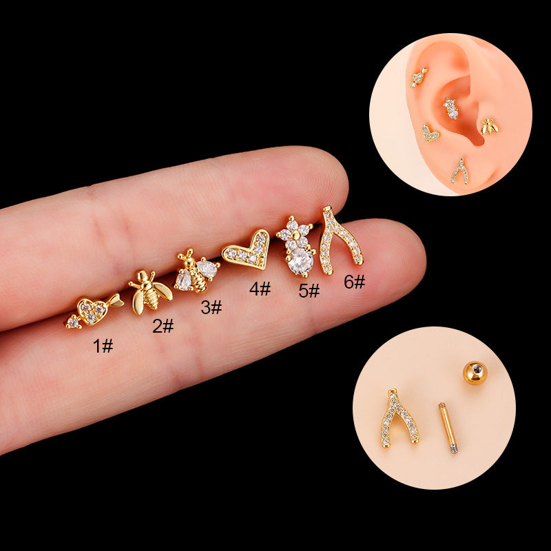 16G Tiny Bumble Bee Stud Earrings - Heart Conch Helix Cartilage Studs with Ball Back - Hypoallergenic Stainless Steel Jewelry for Women | Perfect for Everyday Wear, Gifts & Piercing Healing