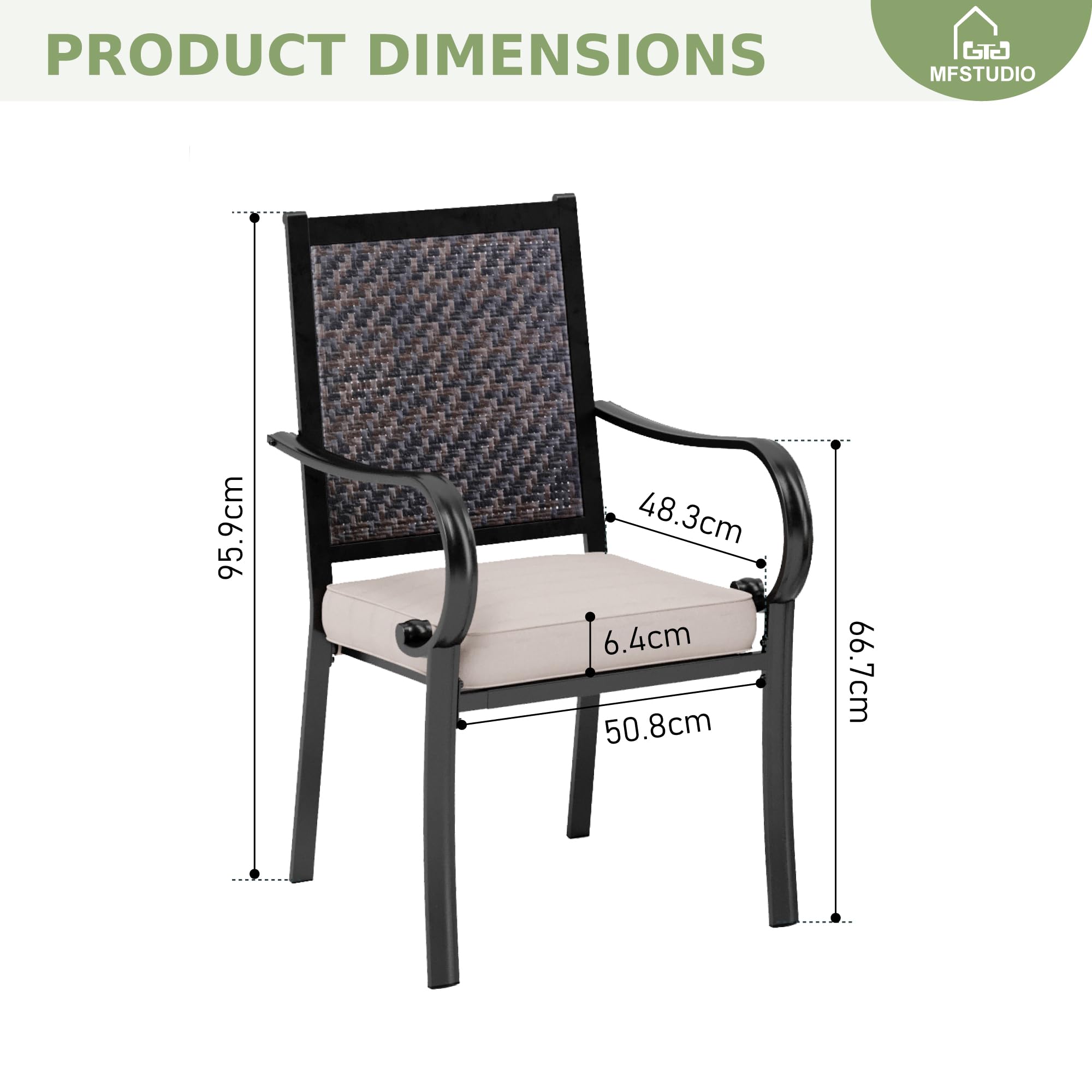 MFSTUDIO 2-Piece Patio Chair Set - All-Weather Wicker Outdoor Dining Chairs with Beige Cushions & Metal Frame, 350lb Weight Capacity, Brown - Perfect for Backyard, Garden, Poolside & Patio Relaxation