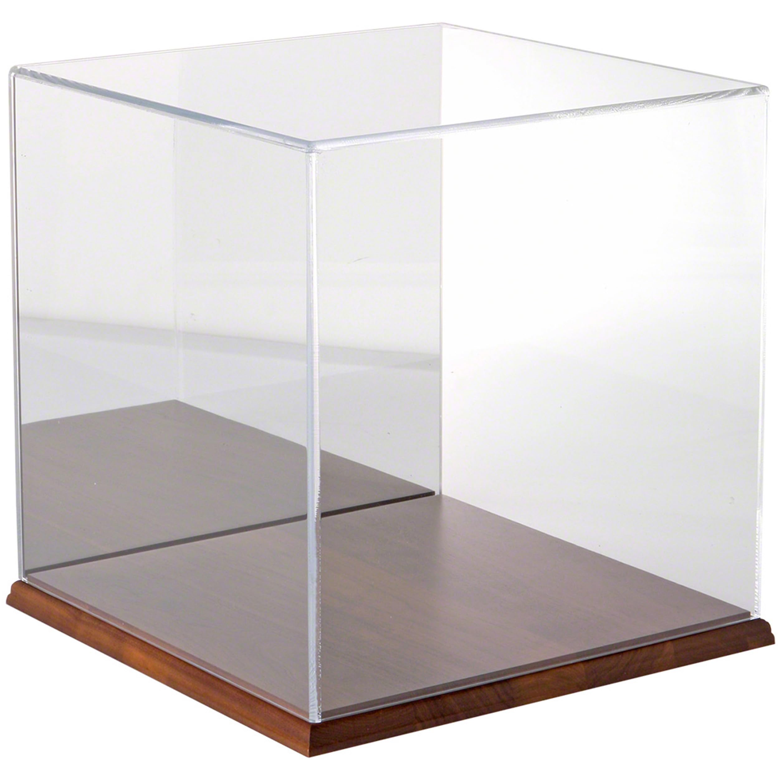 Plymor 12x12x12 Inch Clear Acrylic Display Case with Hardwood Base & Mirror Back - Perfect for Collectibles, Jewelry, and Retail Merchandise Display