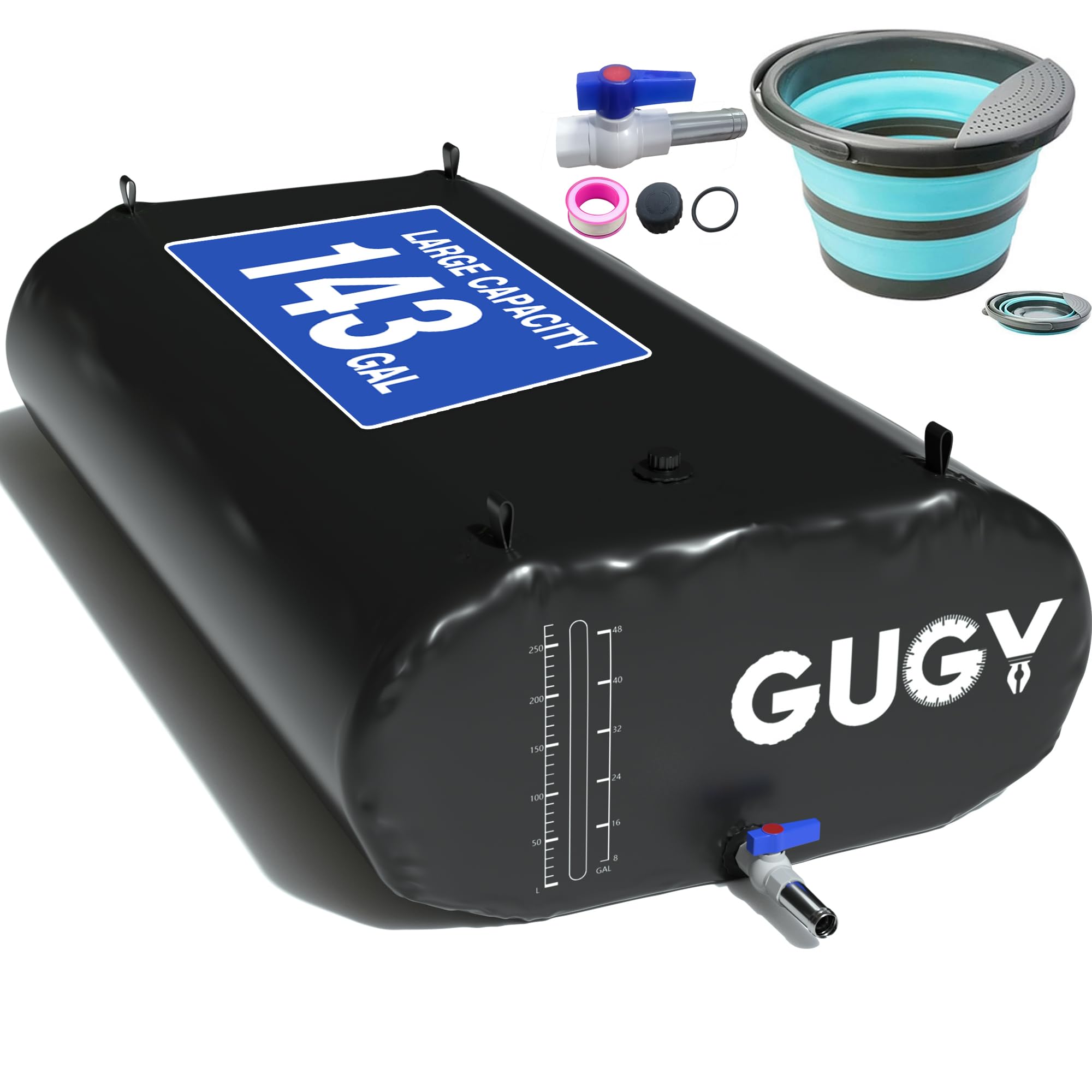 143 Gallon Portable Water Storage Bladder for Truck Bed & RV Camping - Large Emergency Water Tank with Spigot & Overflow Kit (540L, Black) | Perfect for Outdoor Adventures, Disaster Preparedness & Off-Grid Living