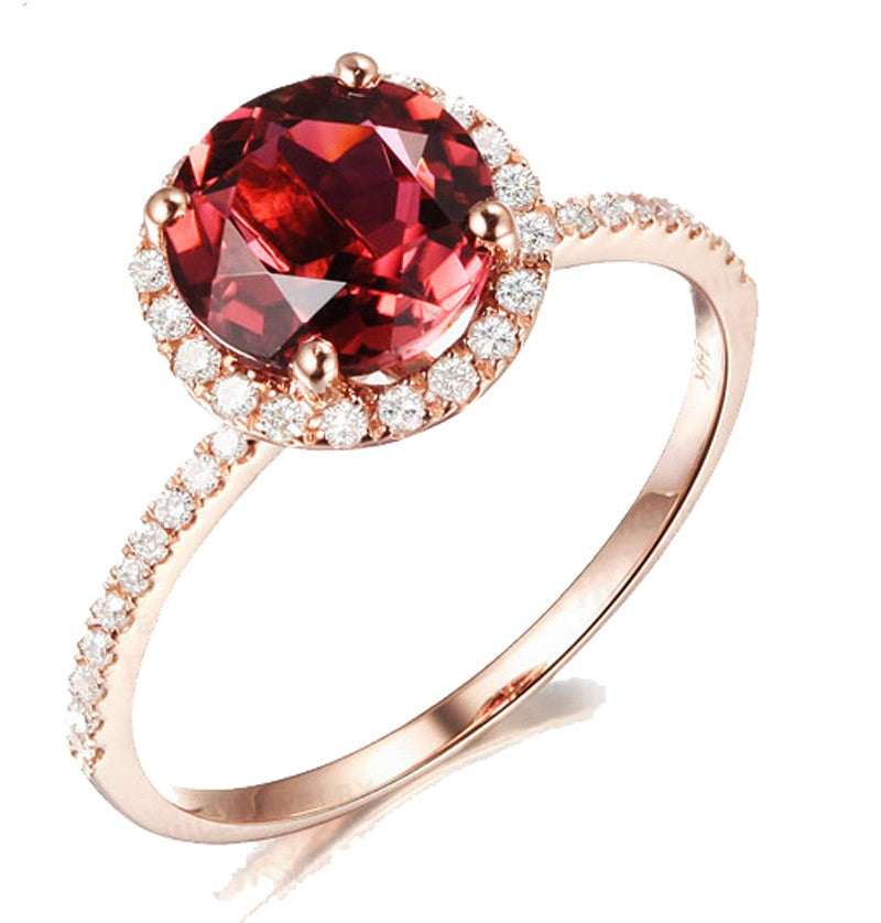 1.50 Carat Round Ruby & Moissanite Diamond Halo Engagement Ring - Rose Gold Wedding Ring for Women - Perfect for Proposals, Anniversaries & Special Occasions