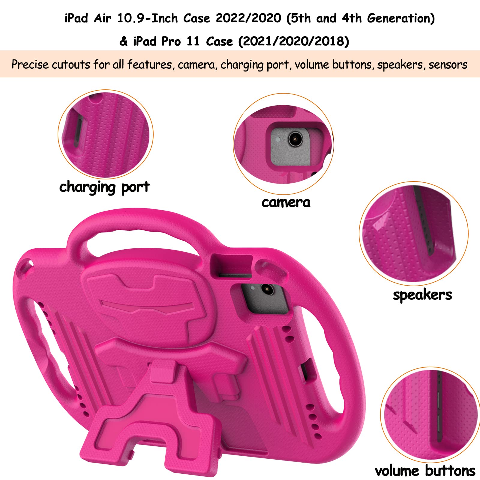 LTROP Kids Shockproof iPad Case for iPad Air 6th/5th/4th Gen & Pro 11 (2024/2022/2020 Models) - Durable Protective Cover with Shoulder Strap, Handle & Stand for 10.9-11 inch Tablets (Rose Pink) - Perfect for School, Travel & Home Learning