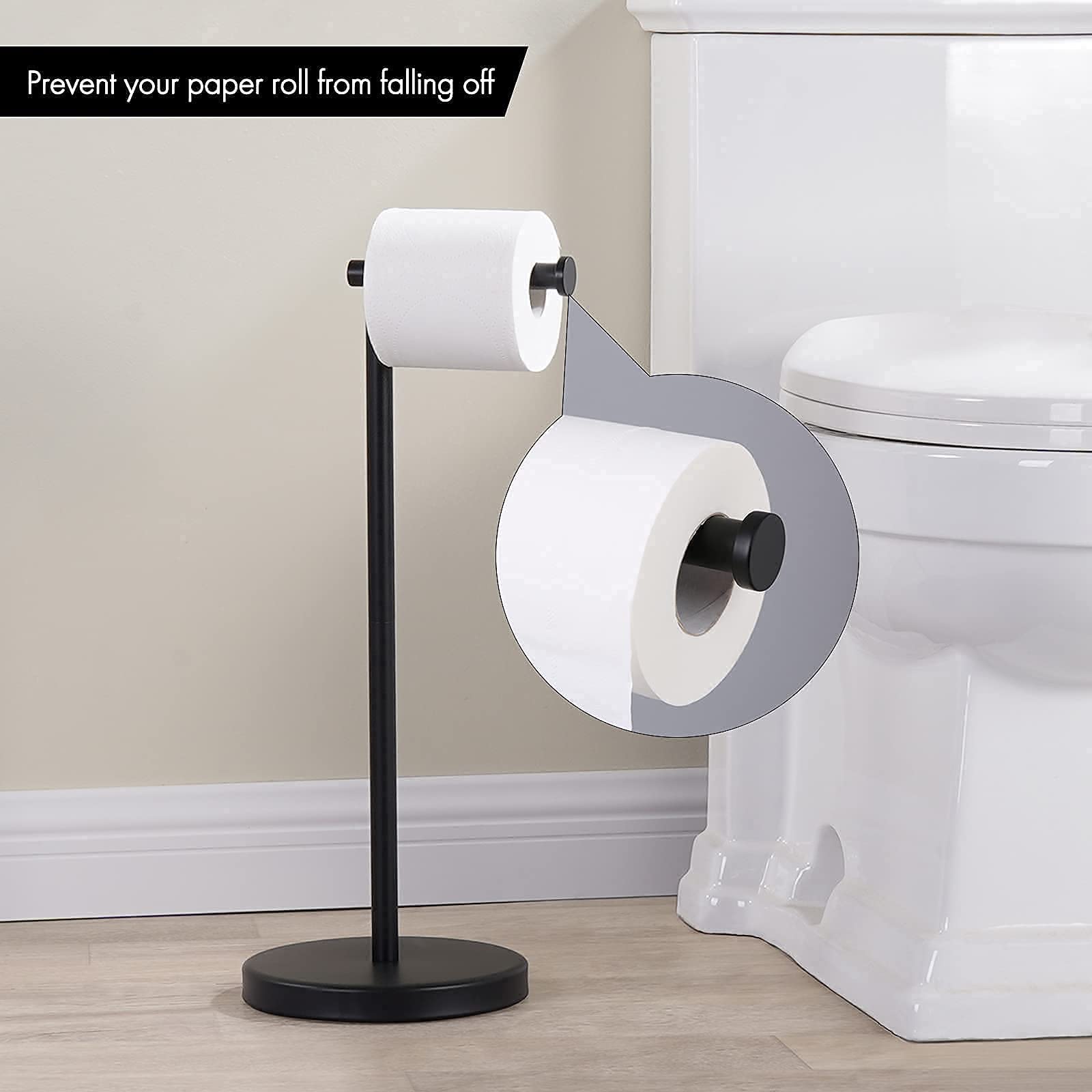 KES Matte Black Paper Towel Holder Stand - Countertop & Bathroom Toilet Paper Organizer (KPH202-BK+BPH283S1-BK) - Perfect for Kitchen, Bathroom & Office Organization