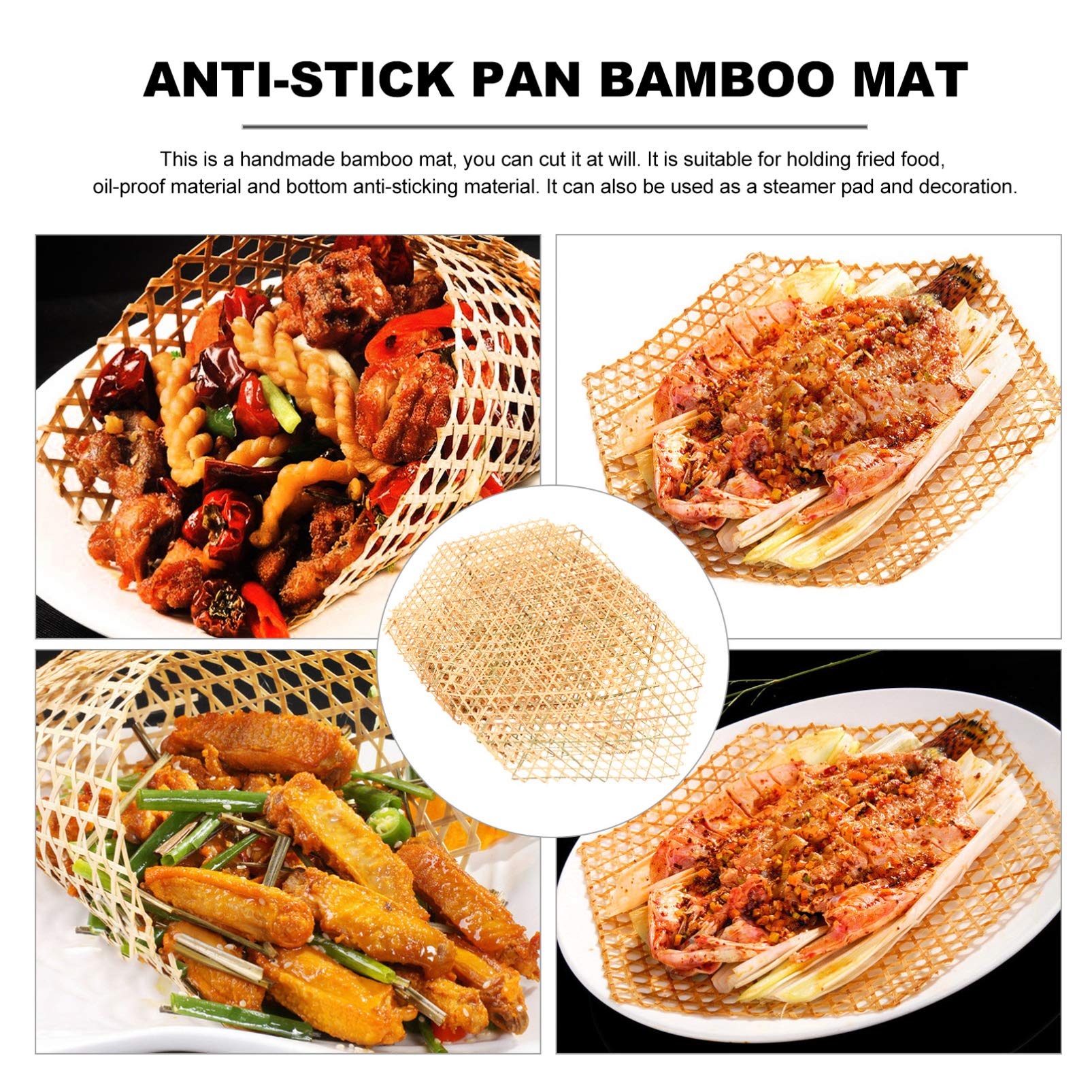 6-Pack Hemoton Bamboo Food Liner Mats - Heat-Resistant Kitchen Mesh Grid for Fried Foods, Sushi, Dumplings | Perfect for Restaurants & Home Cooking