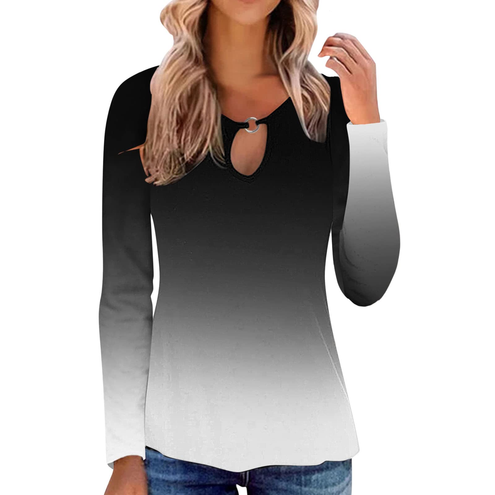 Women's Sexy Casual 3/4 Sleeve Tiered Bell Sleeve Crewneck Loose Blouse Top - Elegant Dressy Shirt for Work, Date Night & Party Outfits