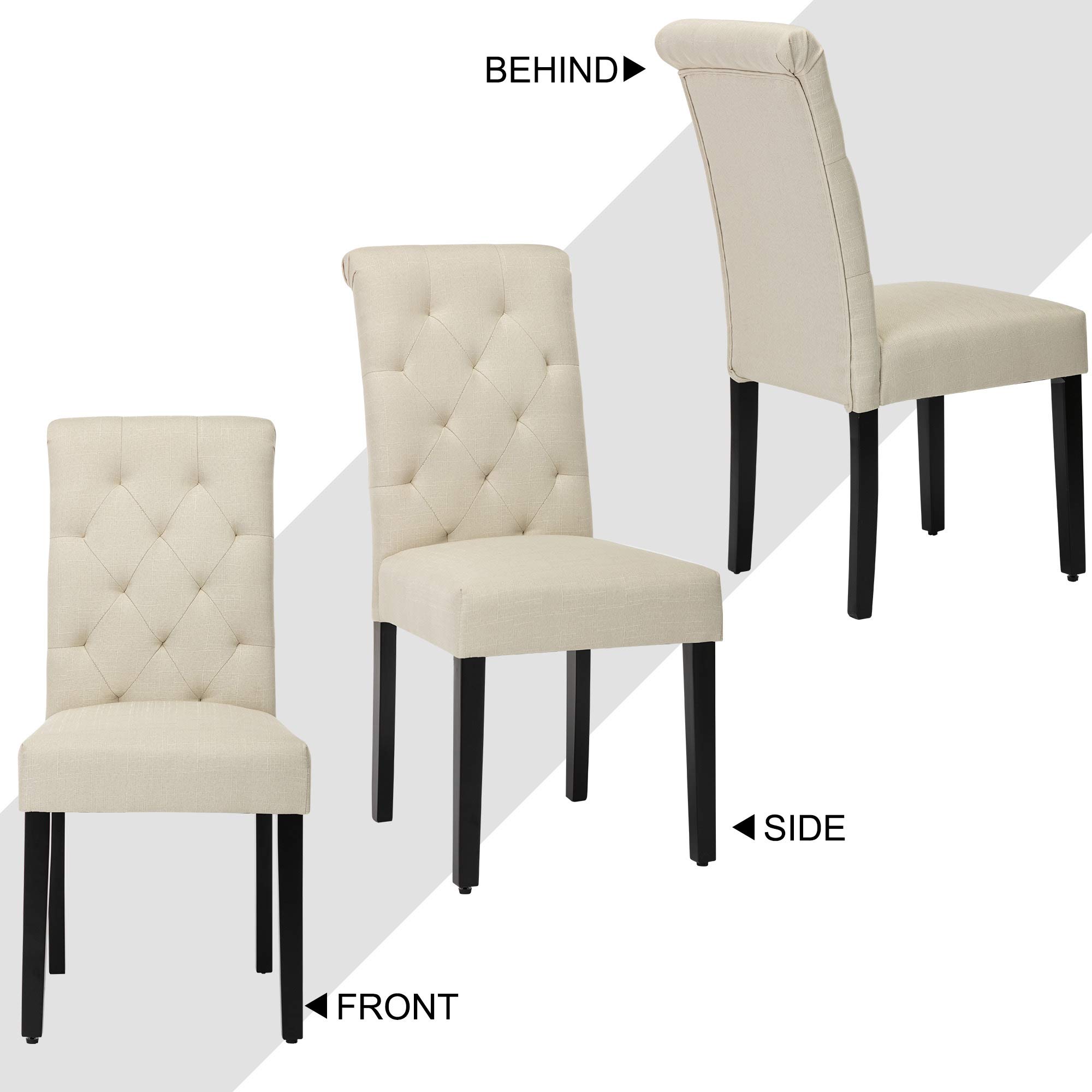 NOBPEINT Modern Fabric Dining Chairs with Sturdy Wood Legs - Set of 2 Beige Kitchen Chairs for Dining Room, Breakfast Nook & Small Space Decor