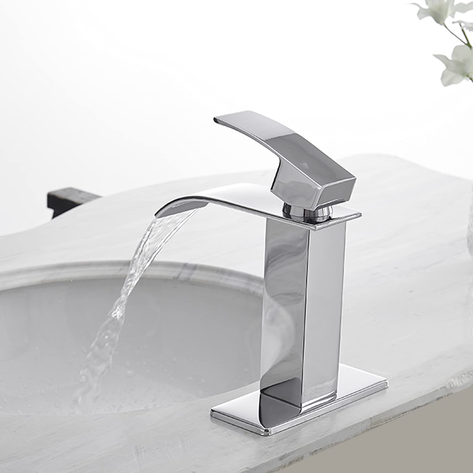 Chrome Single Handle Bathroom Faucet with Drain Stopper - Modern 1 Hole Vessel Sink Faucet, Lead-Free RV Lavatory Faucet with Supply Lines - Perfect for Home, RV & Commercial Vanities