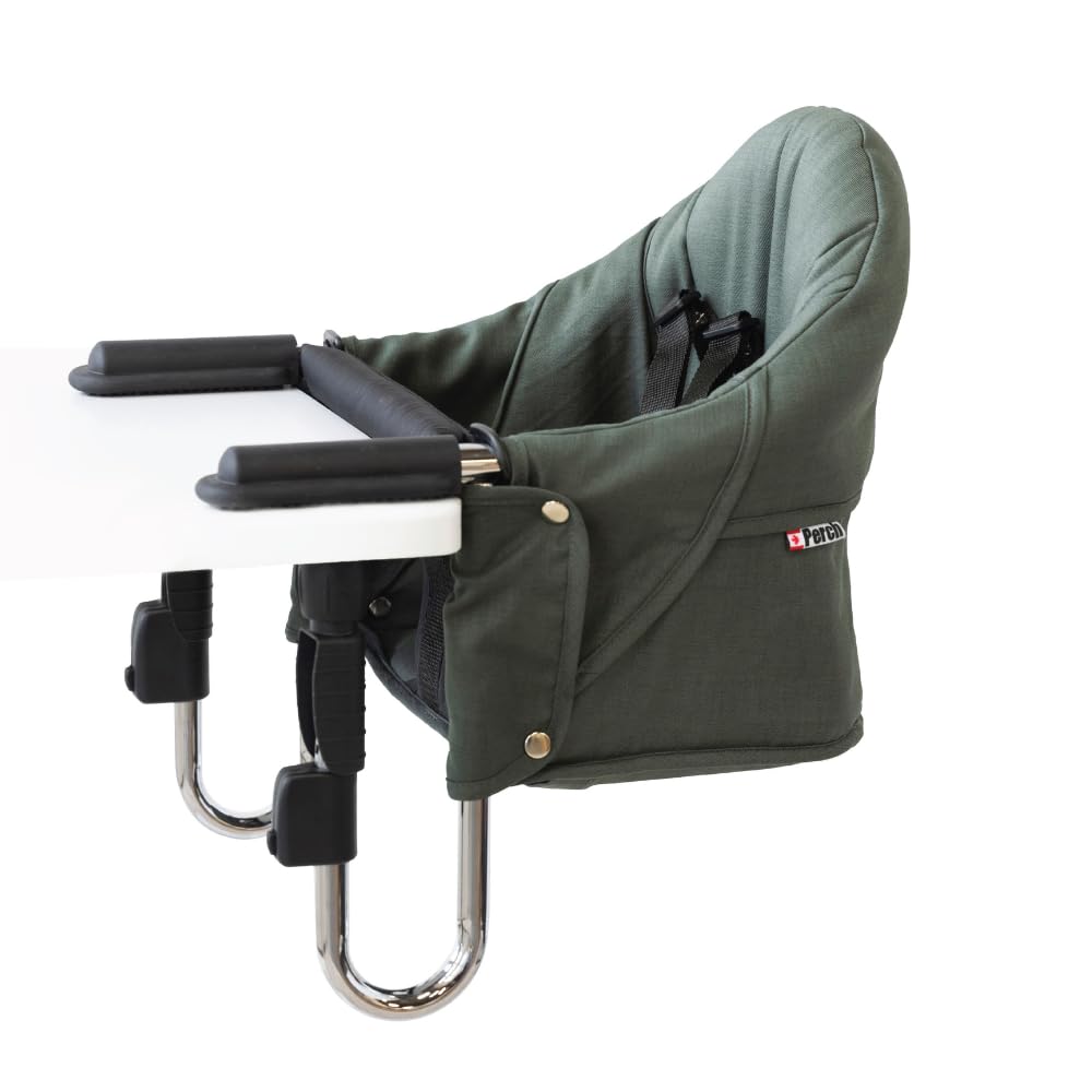Guzzie+Guss Portable Clip-On High Chair for Baby Seat - Foldable & Easy Setup Travel Highchair for Home, Restaurants, Picnics - Machine Washable Fabric - Tropical Green with Chrome Frame - Perfect for Dining Out, Family Gatherings & Outdoor Adventures