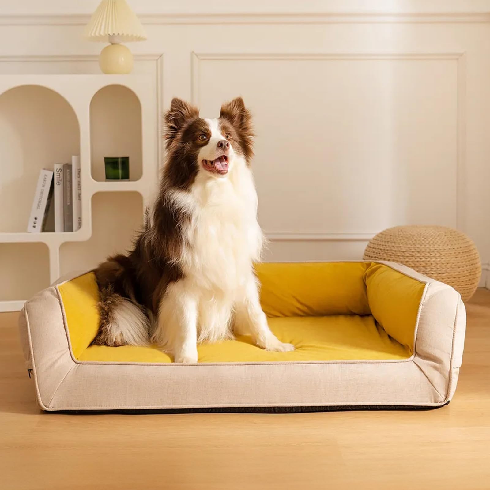 Orthopedic Dog Bed for Large Dogs - Plush Fuzzy Sofa Couch with Egg-Crate Foam Support, Removable & Machine Washable Cover, Non-Slip Bottom - Perfect for Living Room, Bedroom or Pet Nursery