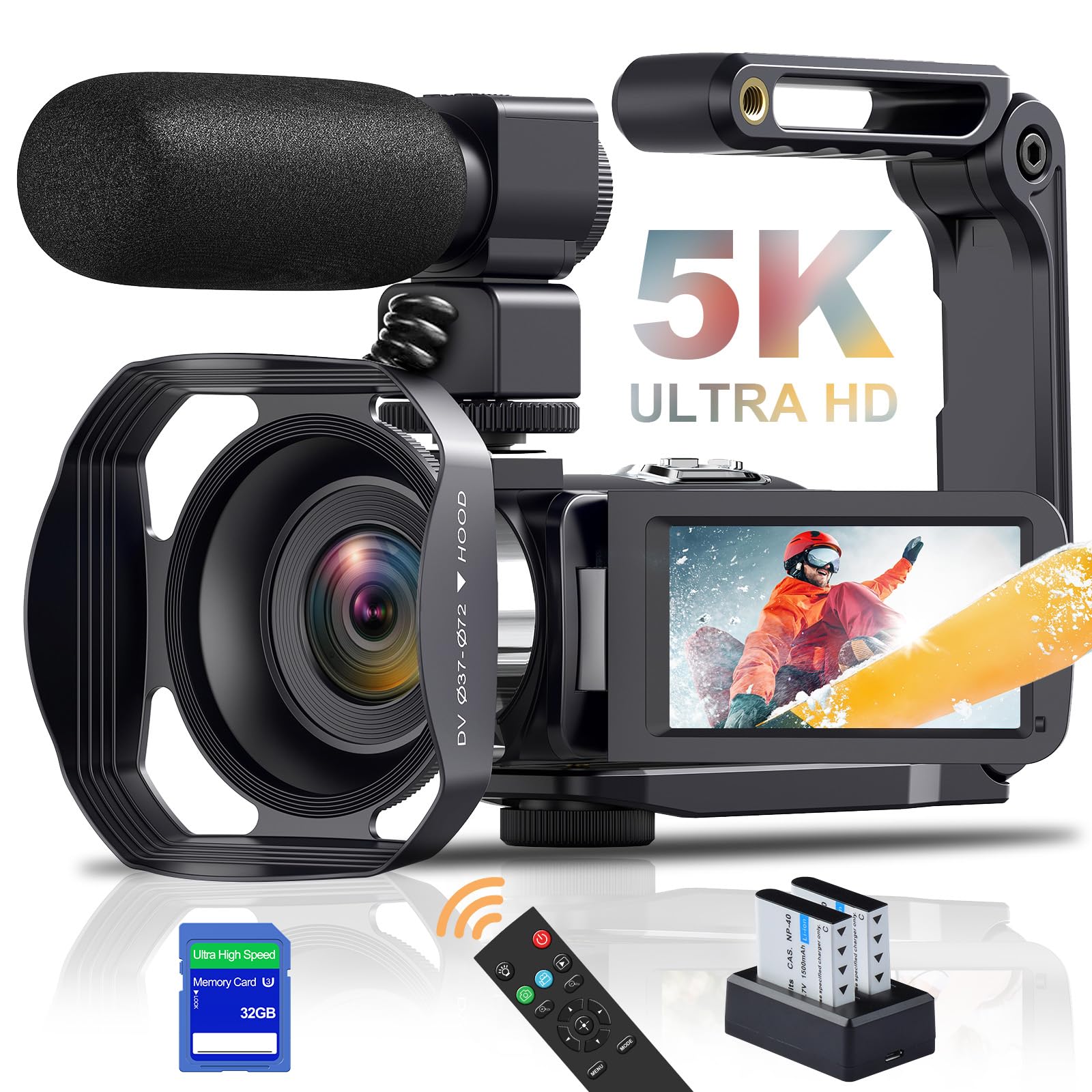 **5K Camcorder Video Camera - 64MP, 18X Digital Zoom, WiFi, IR Night Vision, 3.0