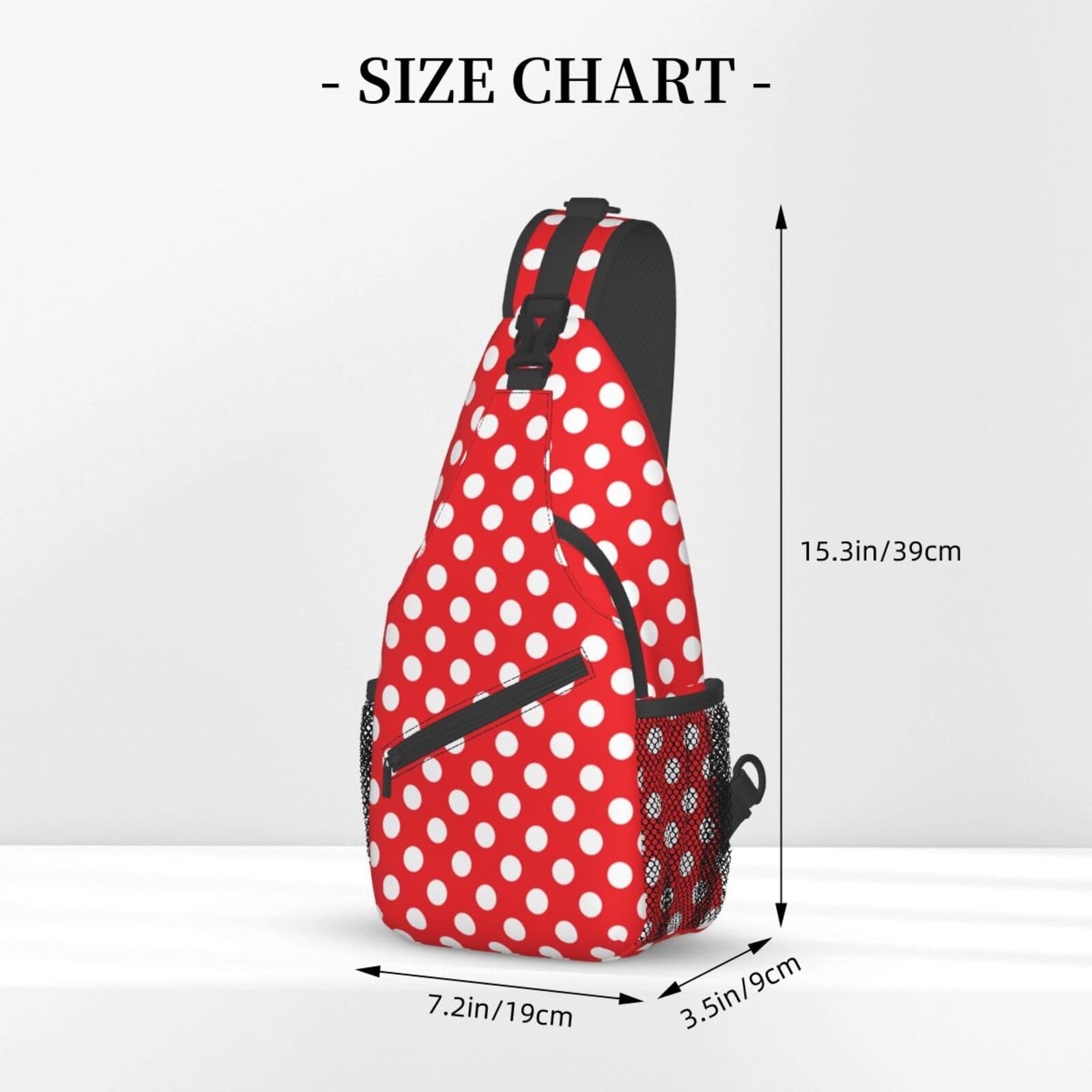 Red White Polka Dot Crossbody Sling Bag - Unisex Travel Hiking Backpack for Women & Men - Lightweight Shoulder Chest Bag for Cycling, Gym, Day Trips & Outdoor Adventures