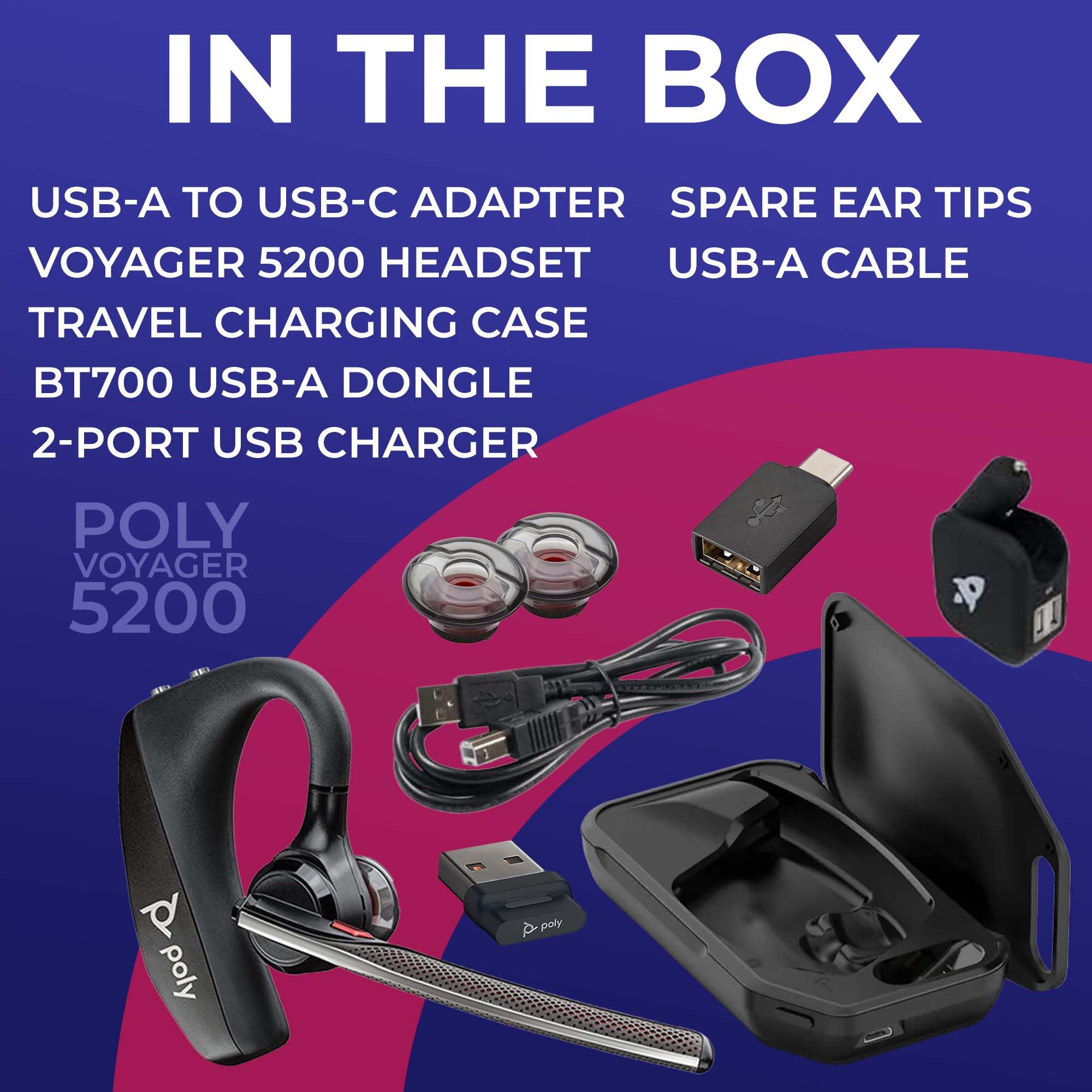 Plantronics Voyager 5200-UC Wireless Bluetooth Headset with Bonus Wall Charger #206110-01-B | Noise Cancelling Headphones for Smartphones, PC, Mac | Perfect for Remote Work, Online Meetings & Call Centers