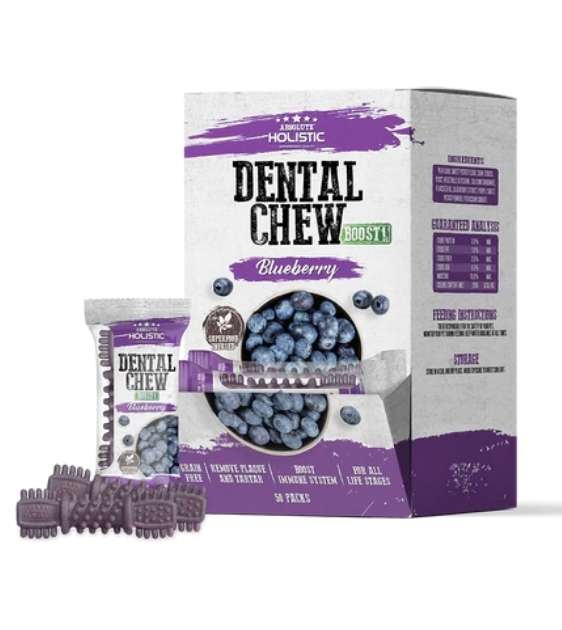 Absolute Holistic Dental Dog Chews - Blueberry Flavor | Natural Teeth Cleaning Treats for Dogs | Perfect for Small, Medium & Large Breeds | Supports Oral Health & Fresh Breath | Great for Training Rewards & Daily Dental Care