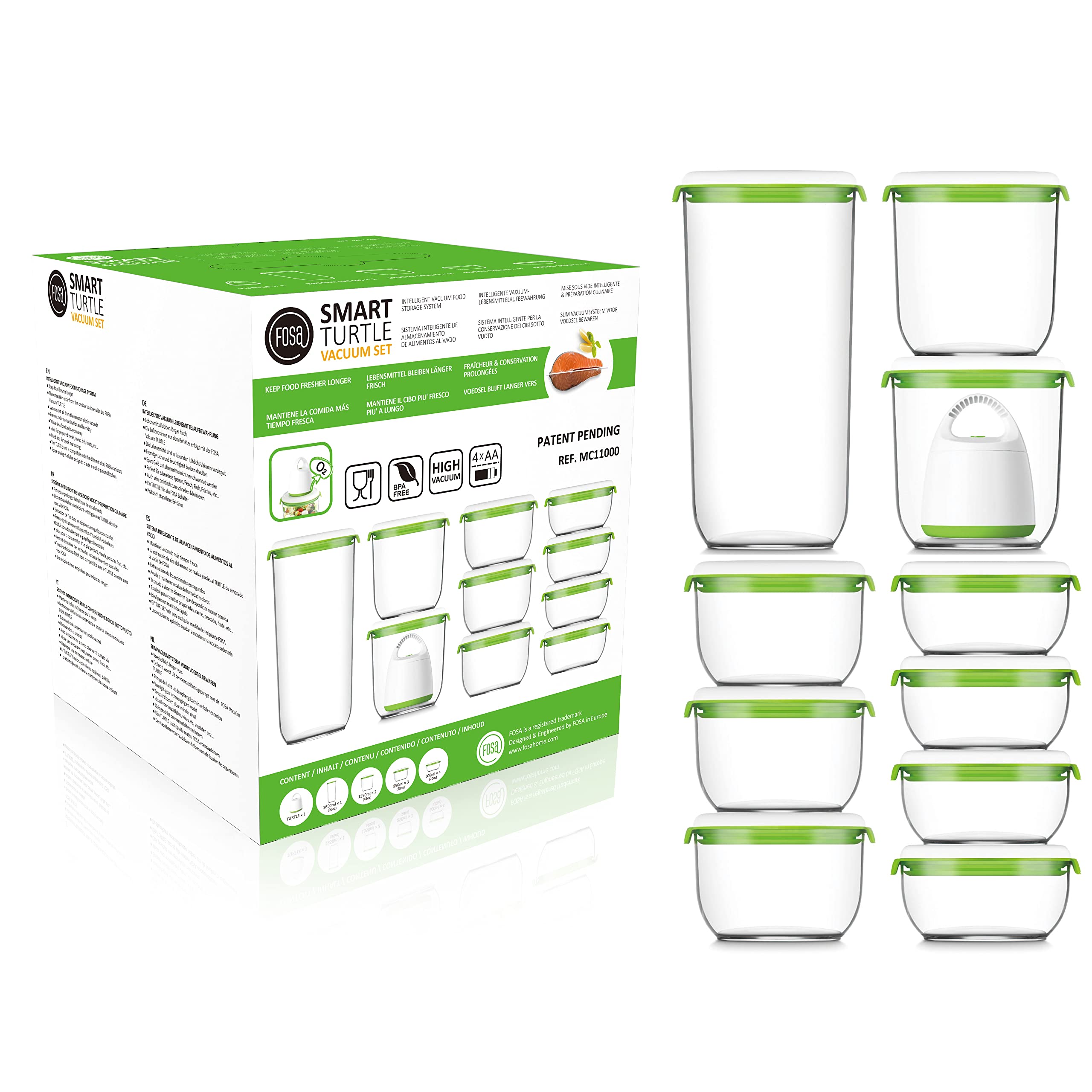 FOSA Vacuum Seal Food Storage System - 10 Reusable Airtight Containers with Hand Pump for Freshness | Perfect for Meal Prep, Leftovers & Sous Vide Cooking