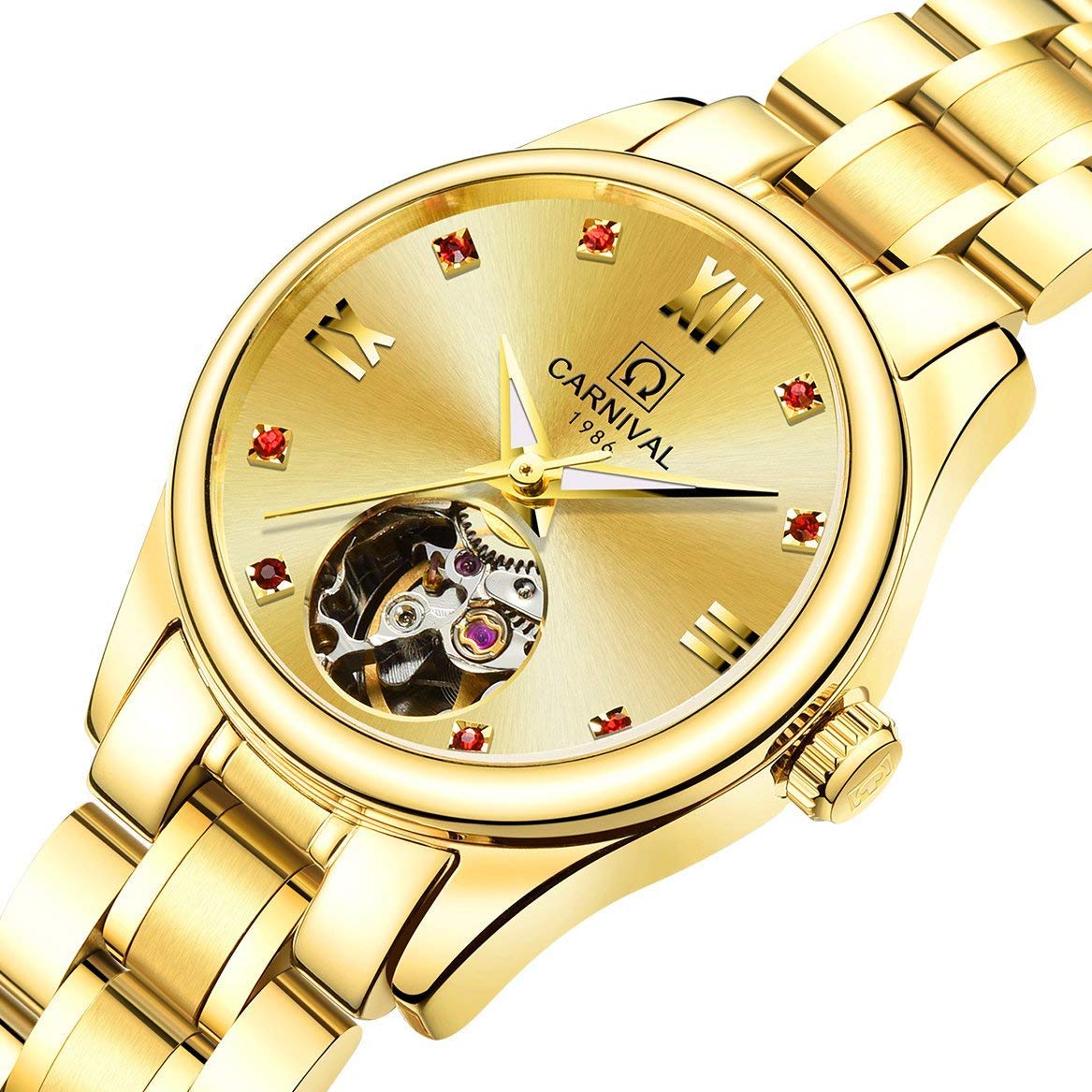 MASTOP Luxury Women's Automatic Mechanical Diamond Skeleton Watch - Waterproof Stainless Steel Dress Watch for Business & Casual Wear | Perfect for Office, Party & Everyday Use