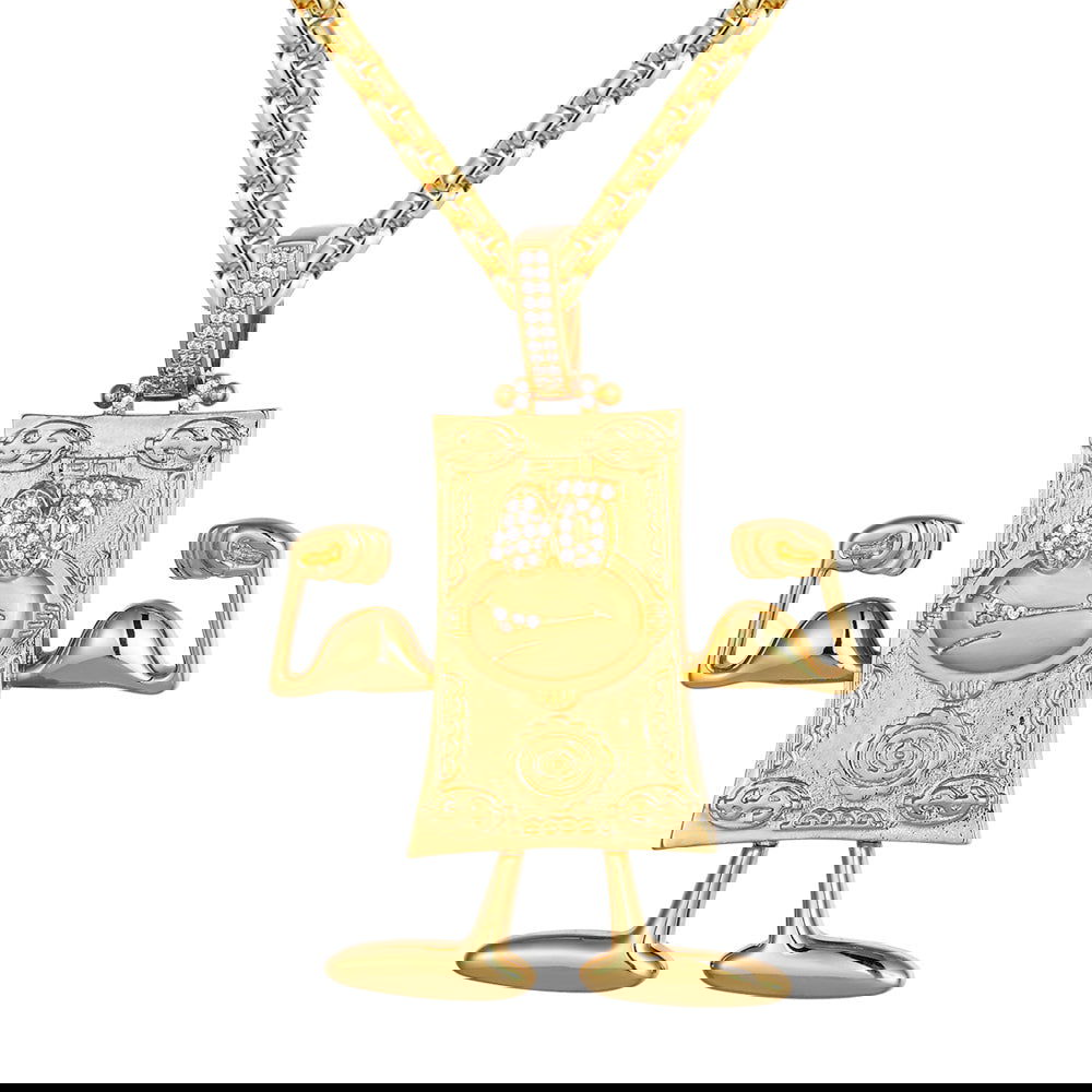 14K Gold Tone Dollar Bill Pendant Chain for Men - Hip Hop Jewelry, Gangster Style Necklace for Rappers & Street Fashion