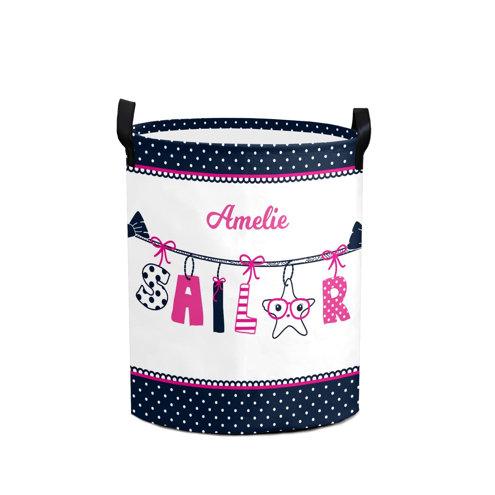 Waterproof Sailor Polka Dot Storage Bin - Oxford Fabric Laundry Hamper, Toy Organizer, Gift Basket for Bedroom, Nursery & Closet - Perfect for Baby Clothes, Toys & Home Organization